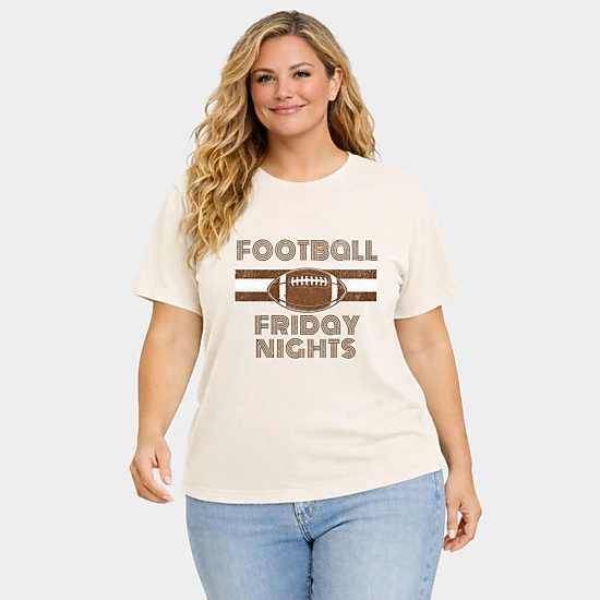 Simply Sage Market - Women's Plus Sized Garment Dyed Graphic T-Shirt - Football Friday Nights