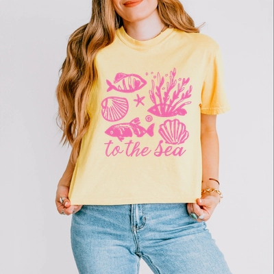 Simply Sage Market - To The Sea Creatures Women's Boxy Crop Top Graphic T-Shirt