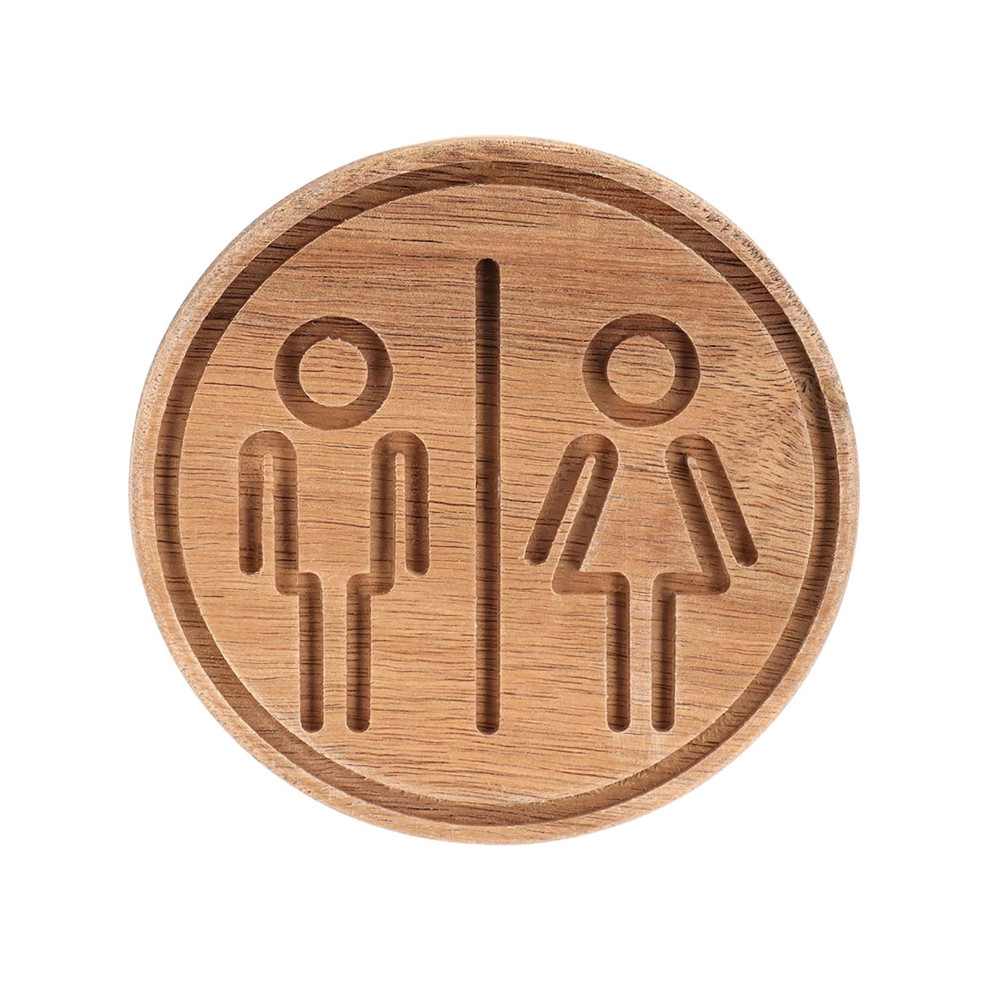 Evideco French Home Goods Acacia Wood Round Restroom Sign, 4 in, Unisex
