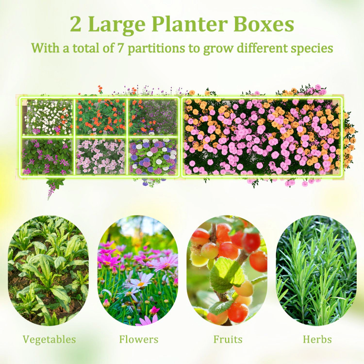 Hivvago Wooden Raised Garden Bed with 2 Planter Boxes and Dividers-Natural