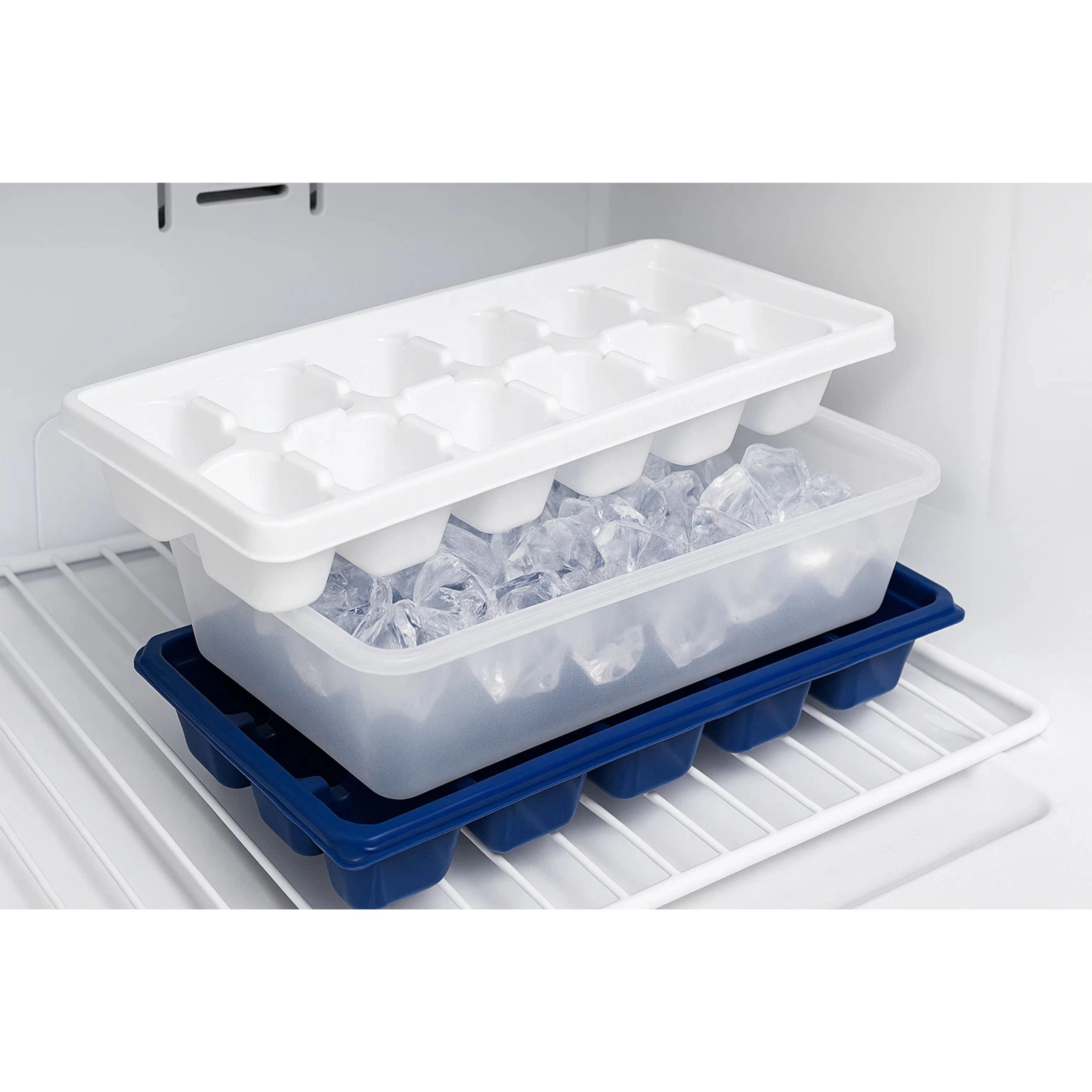 Home Collection Pack of 2 BPA-Free Ice Cube Trays with Storage Bin