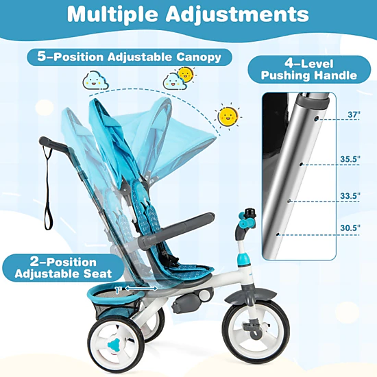 Hivvago 4-in-1 Detachable Baby Stroller Tricycle with Round Canopy