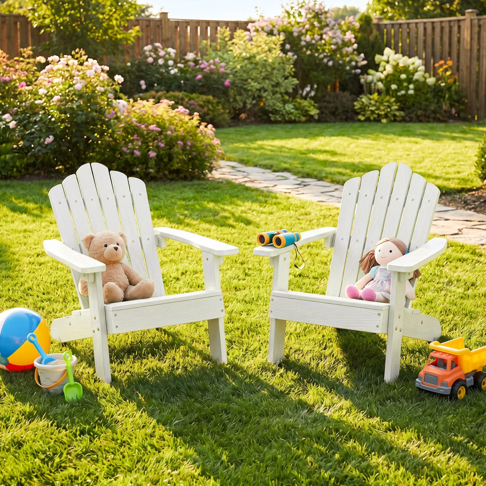 SUGIFT Set of 2 Kids Outdoor Lawn Chairs, Fade-Resistant White HIPS, Reinforced Back Bars
