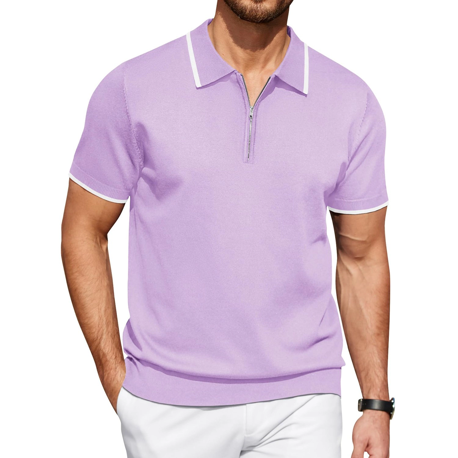 COOFANDY Short Sleeve Polo Shirts Summer Half Zip Collar Ribbed Casual Tops