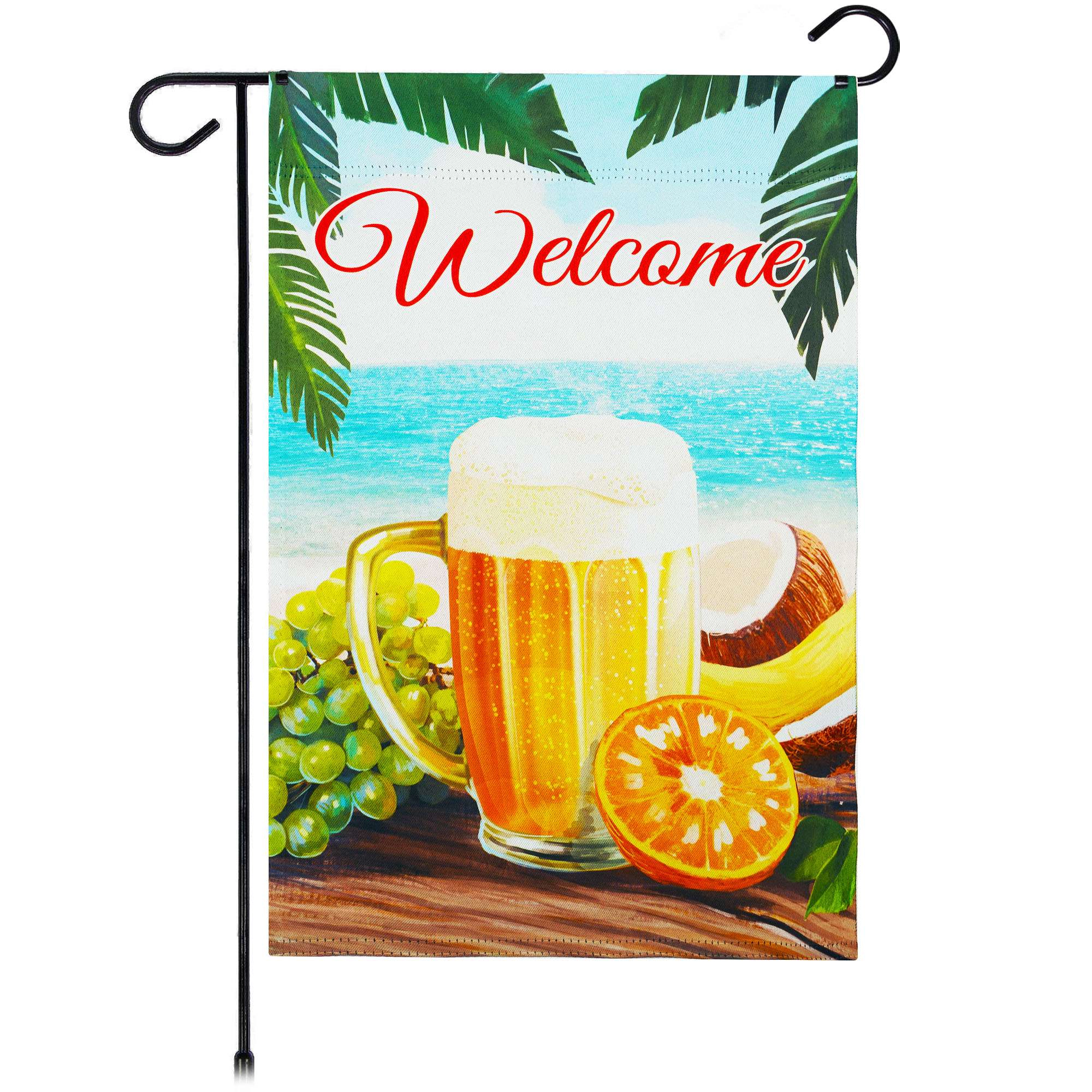 G128 Welcome Beach Drink Garden Flag 12x18 in Double-Sided Blockout Polyester