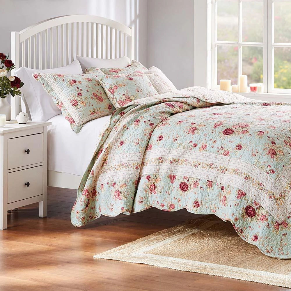 Greenland Home Antique Floral Print Decorative High Quality Quilt Set 4 Piece