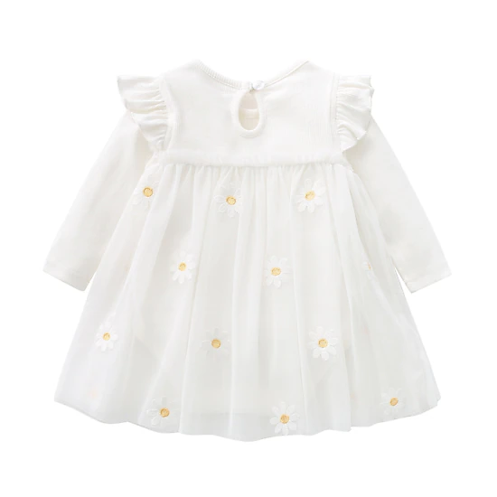 MyKids-USA Baby Girls Floral Lace Patchwork Ruffle Long-Sleeved Bodysuit Dress, Pink