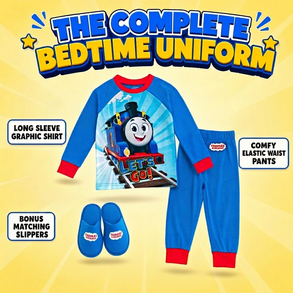 Thomas & Friends Boys' Pajama Shirt Pants and Slippers Set