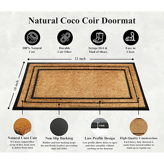 A1 Home Collectionss Coir and Rubber Door Mat 18x32 Inches Heavy