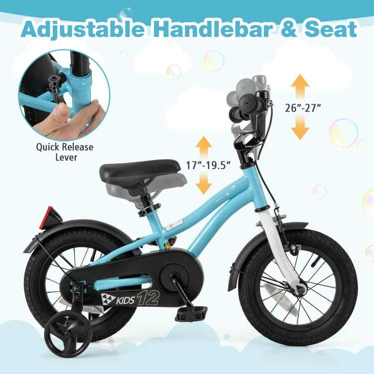 SUGIFT Adjustable 12-Inch Kids Bicycle with Training Wheels 110-lb Seat Capacity Ages 3-4 Years Blue