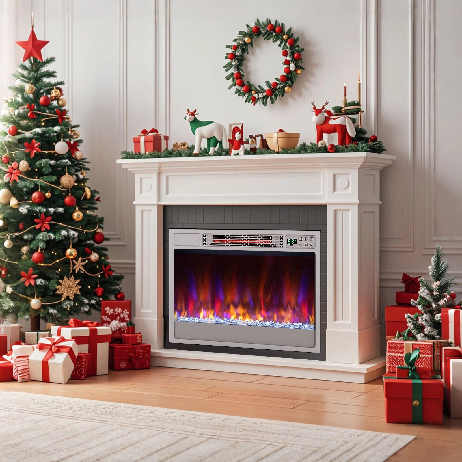 SlickBlue Infrared Electric Fireplace Heater, 5120 BTU 1500W, 6 Flame Colors