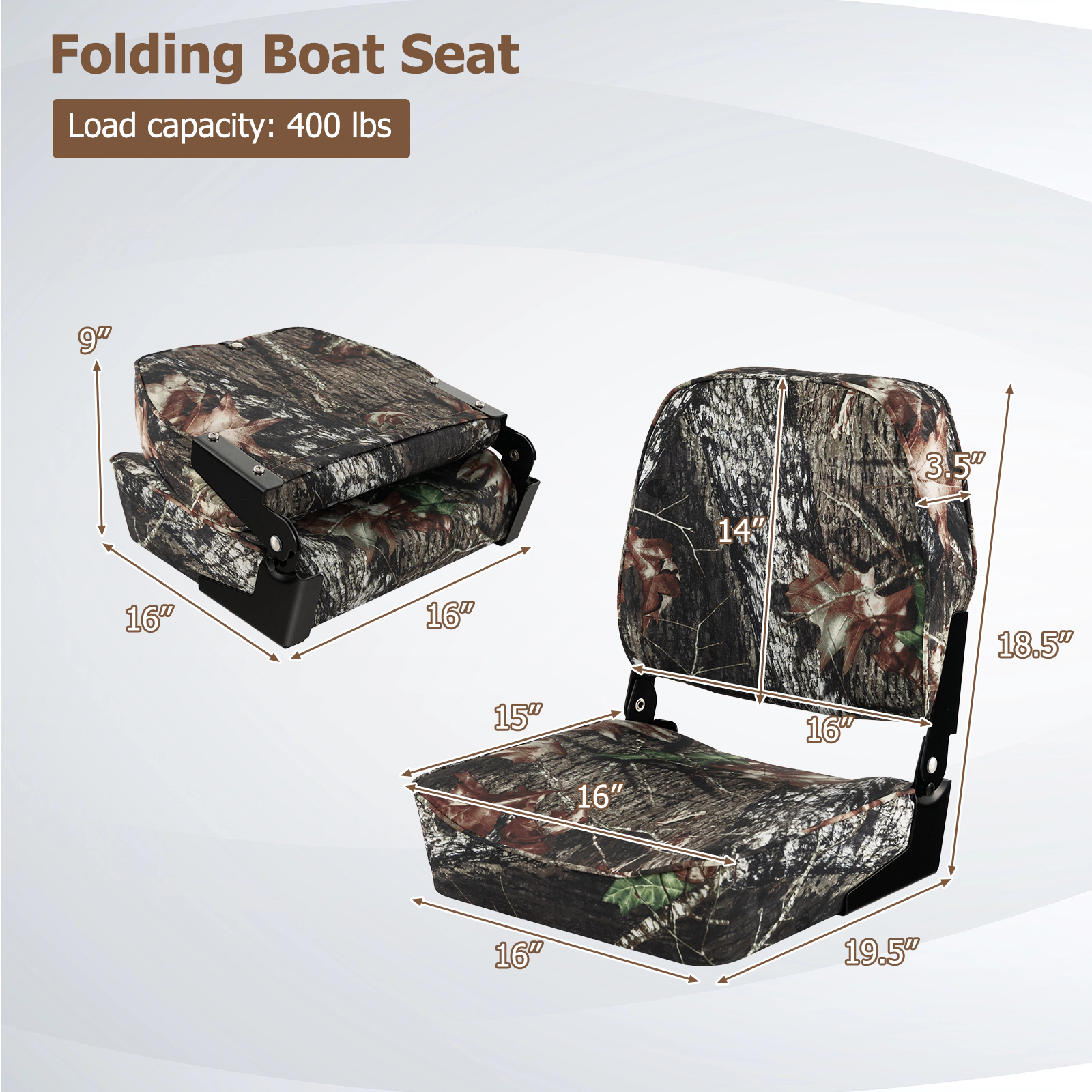 SUGIFT 2-Piece Folding Boat Seats, 400 lb Capacity per Seat, Camouflage, 5-Inch Padding