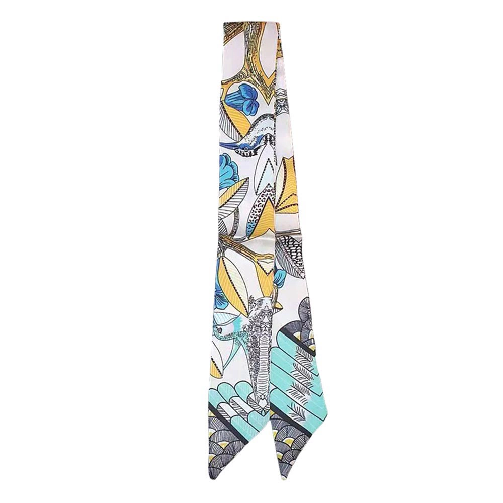 TRUEDAMES Abstract Bird Motif Print Skinny Twilly Scarf Ivory