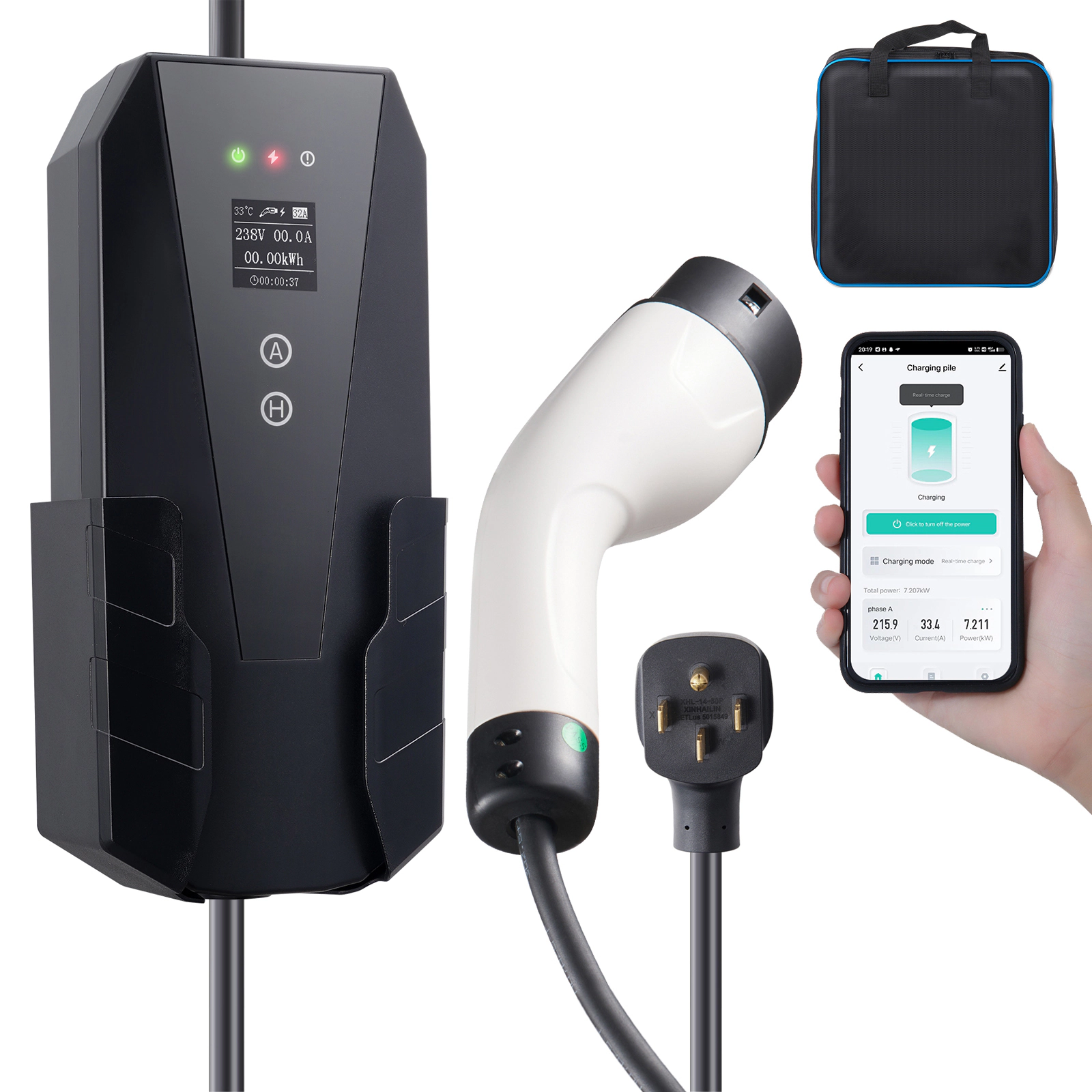 HONGGE Level 2 Portable EV Charger, 240V, Electric Vehicle Charger with Charging Cable, NEMA 14-50P Plug