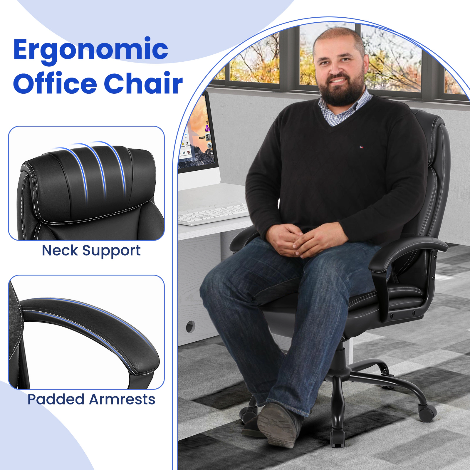 SUGIFT Massage Executive Office Chair with 6 Vibrating Points 500-lb Capacity Black