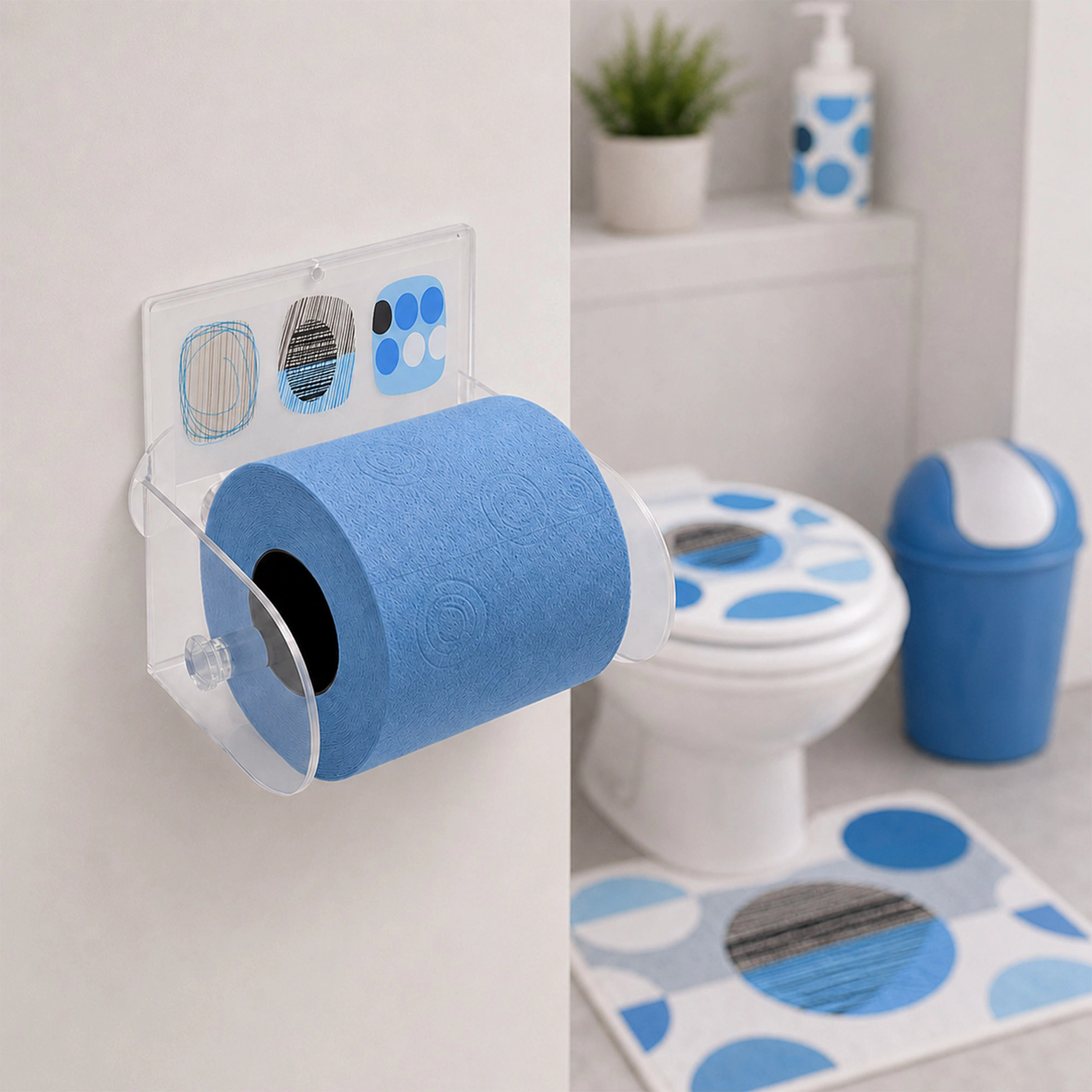 Evideco French Home Goods Printed Acrylic No-Drill Suction Toilet Paper Holder - Open Front