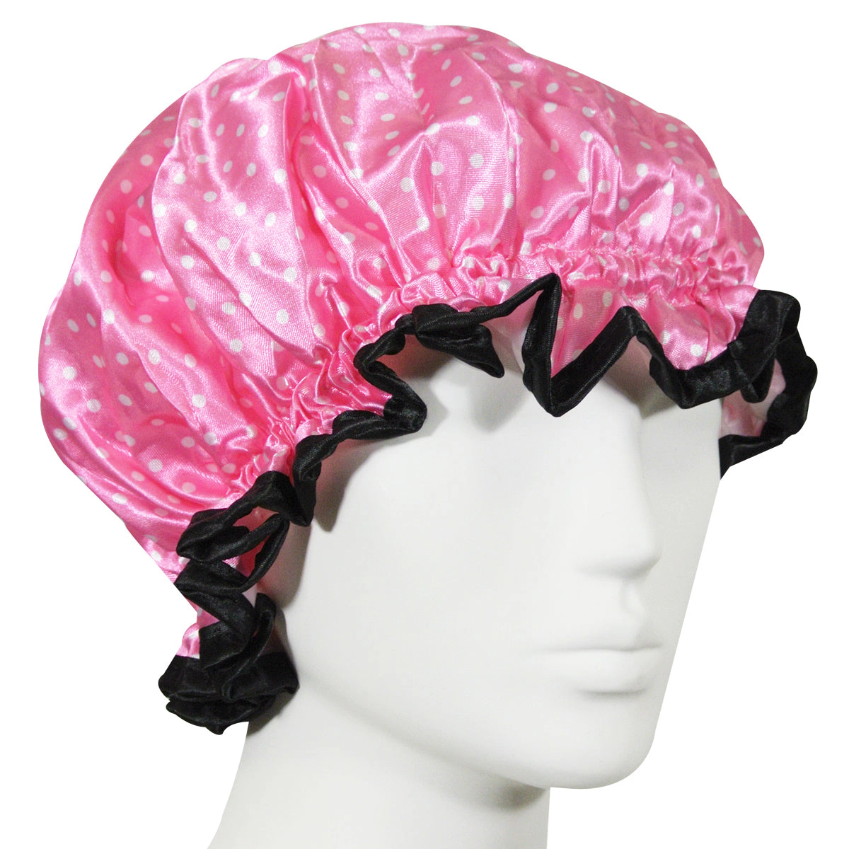 Wrapables Women's Stylish Satin Shower Cap, Petite Pink Dots