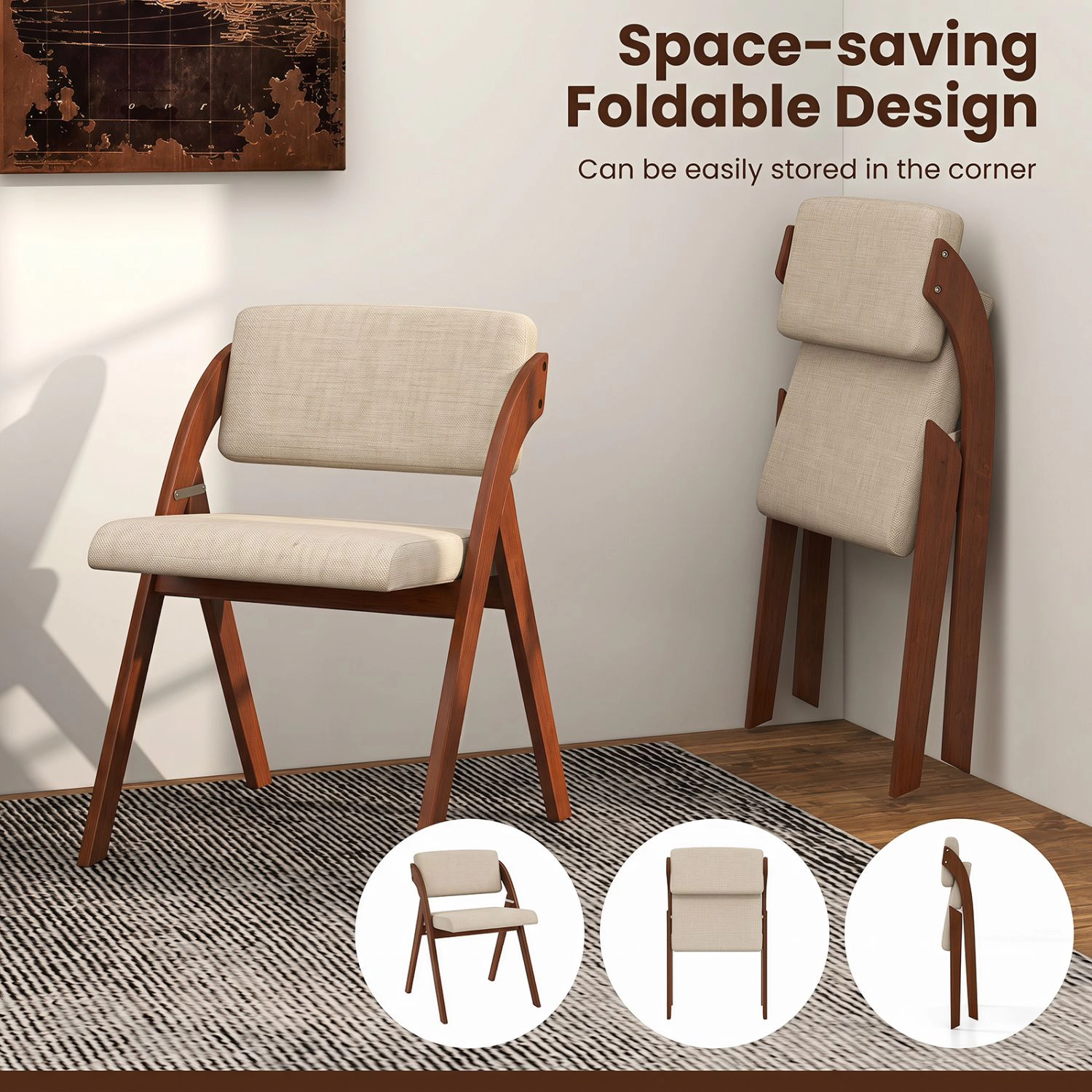 SlickBlue Unisex Set of 2 Folding Dining Chairs with Rubber Wood Legs