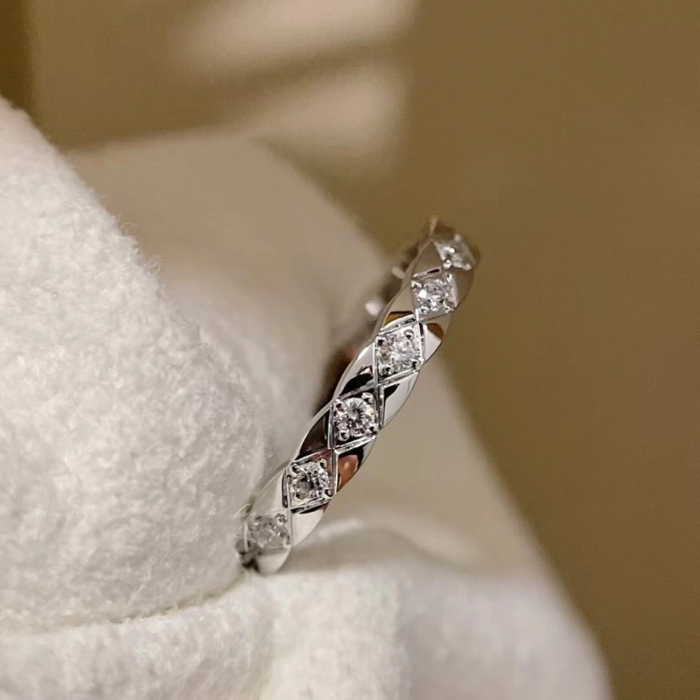Wardrobe Whimsy Quilted Pattern Paved Cubic Zirconia Stackable Band Ring