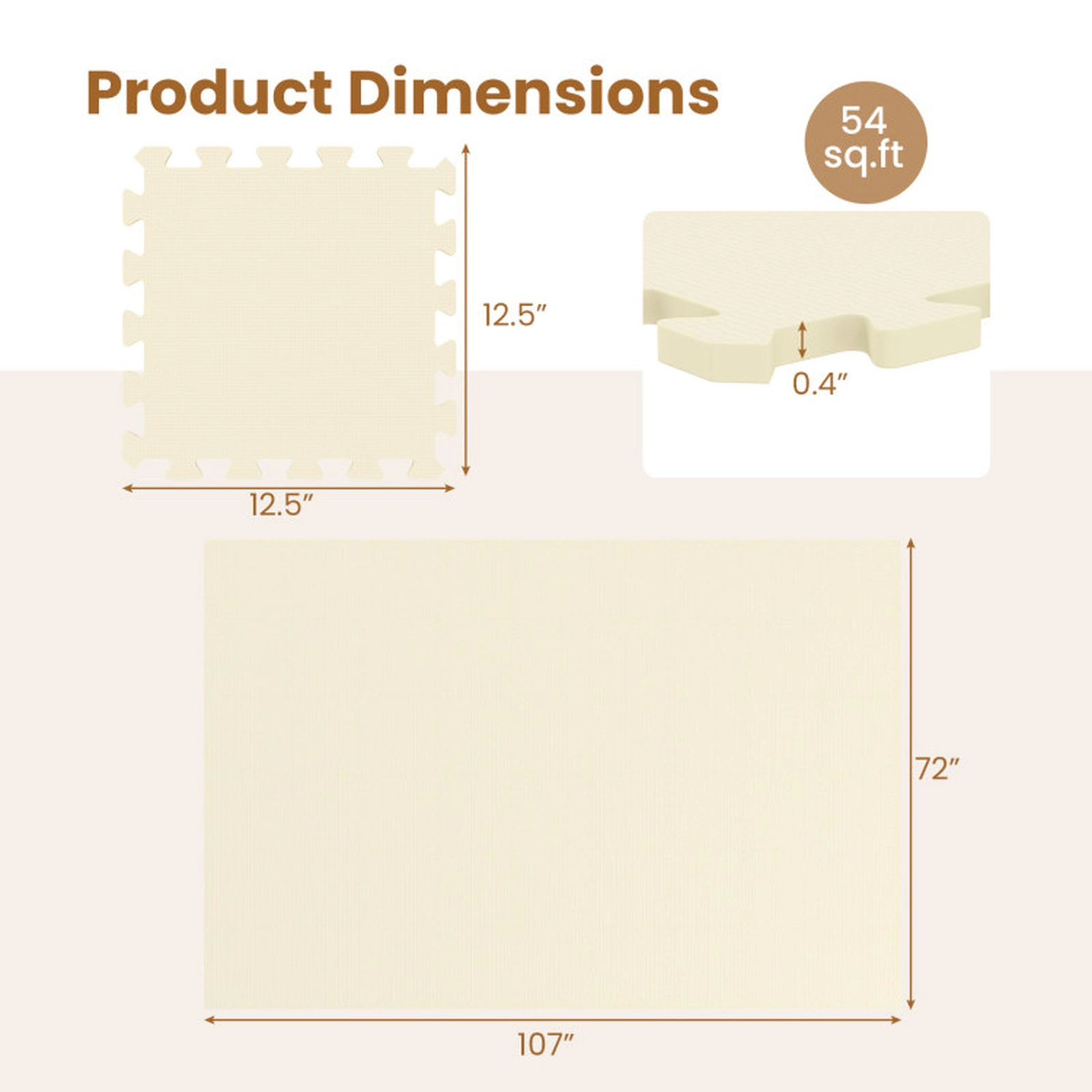 SUGIFT High-Density Interlocking Foam Floor Mats with Non-Slip Surface and Borders Beige