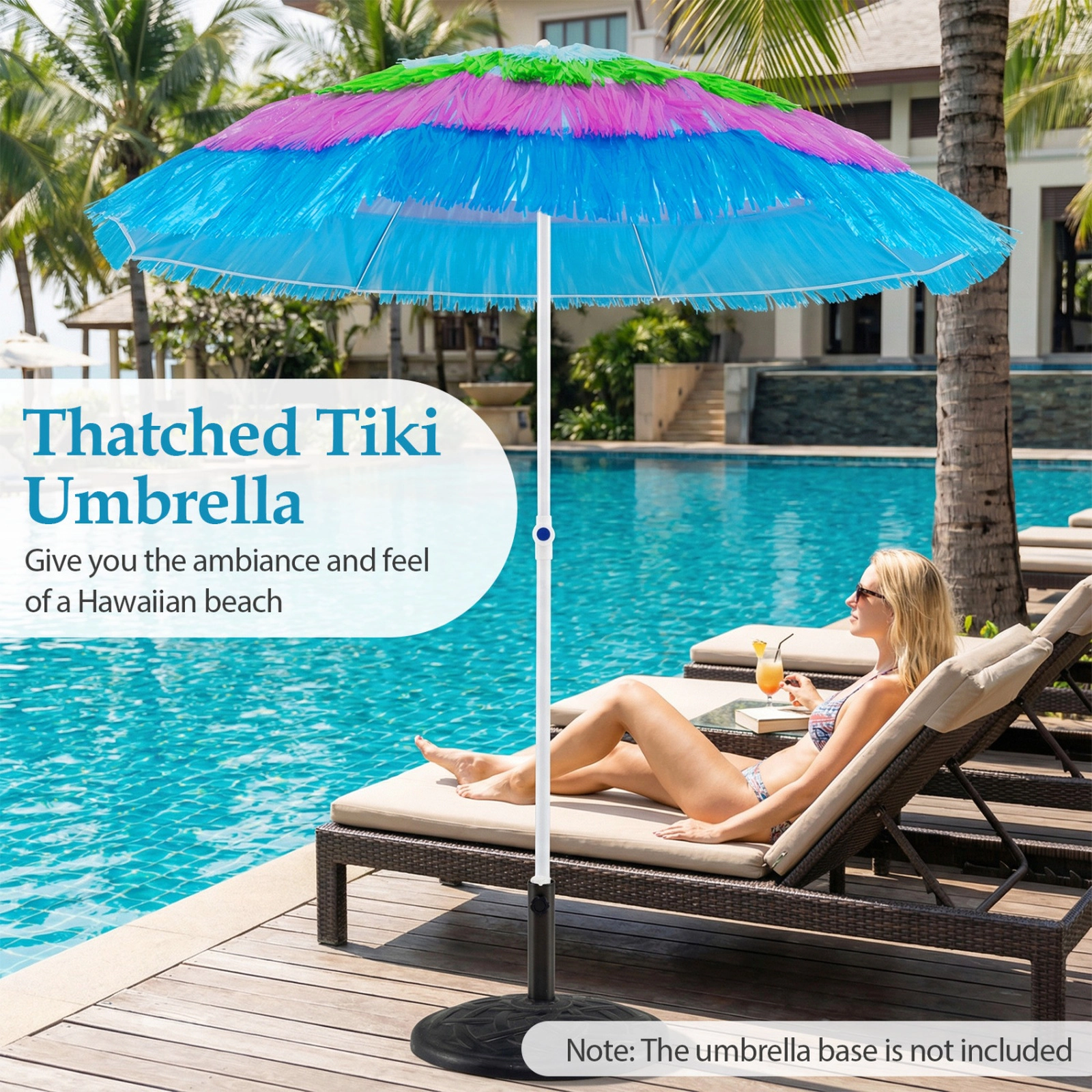SUGIFT 6-ft Round Tiki Patio Umbrella with PE Thatch, 40° Tilt, Adjustable Height and Carry Bag