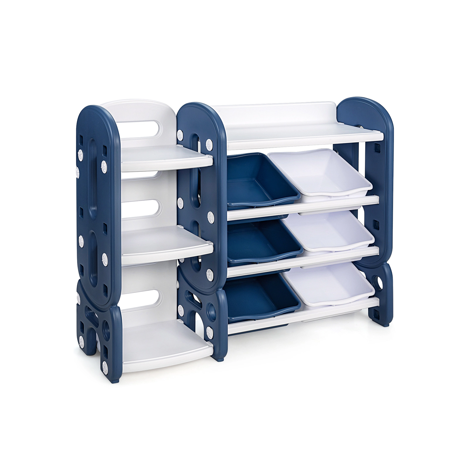 SUGIFT Multi-Layer Kids Toy Storage Organizer with Bins and Bookshelf 44-lb Capacity Blue/Green
