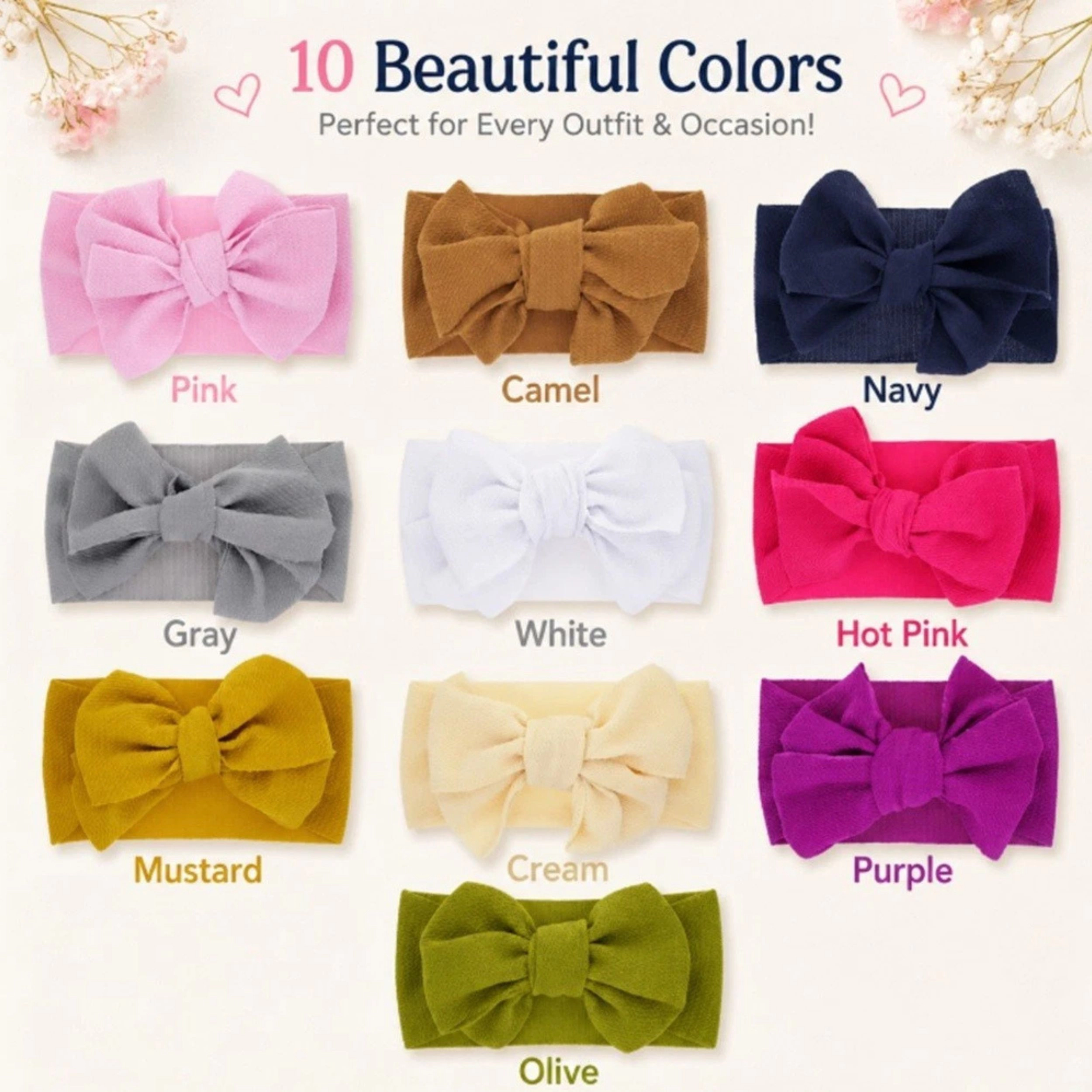 Home Collection Pack of 10 Baby Girl Lace Bow Headbands Soft Stretch Hair Accessories