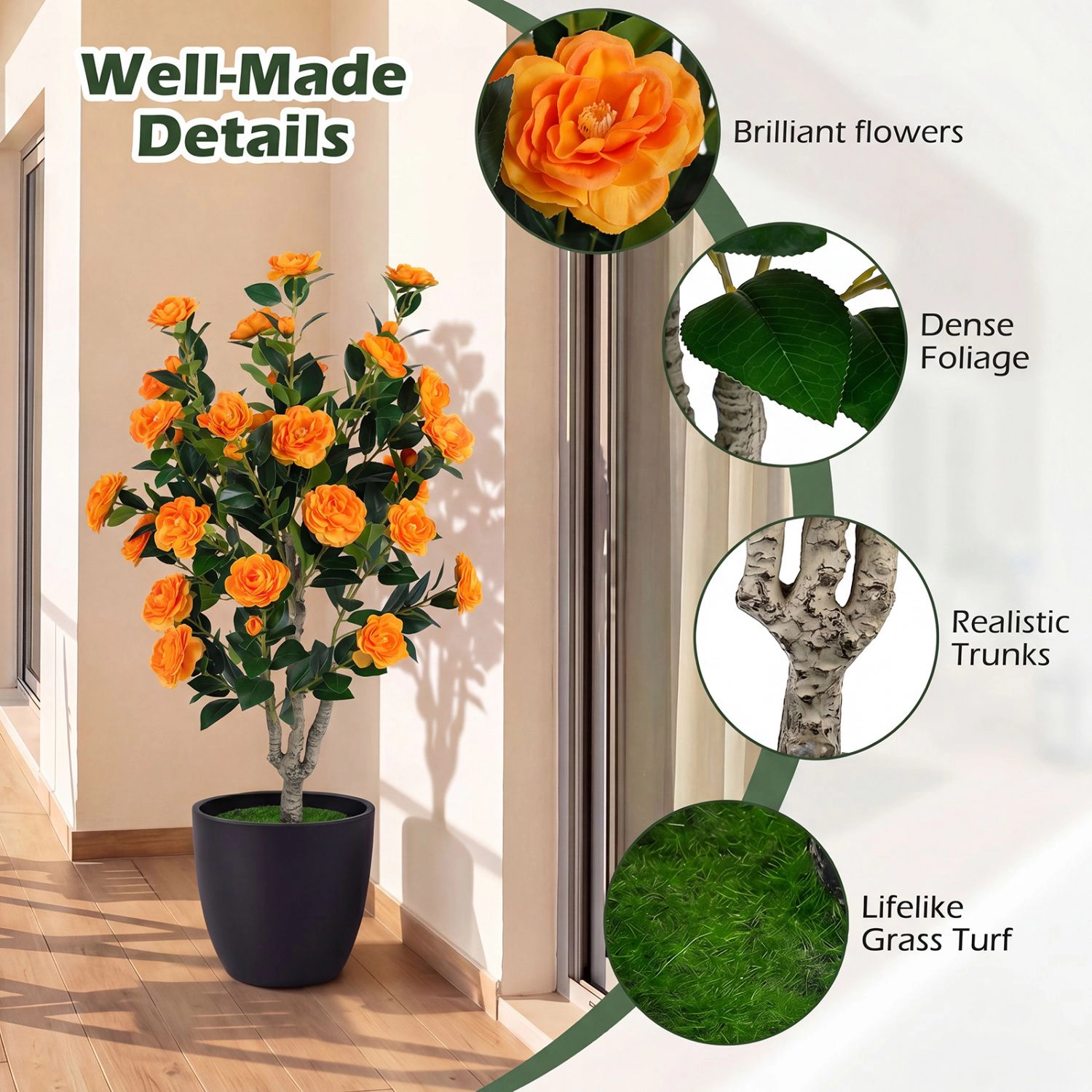 SlickBlue Artificial Camellia Tree with Colorful Flowers Pot
