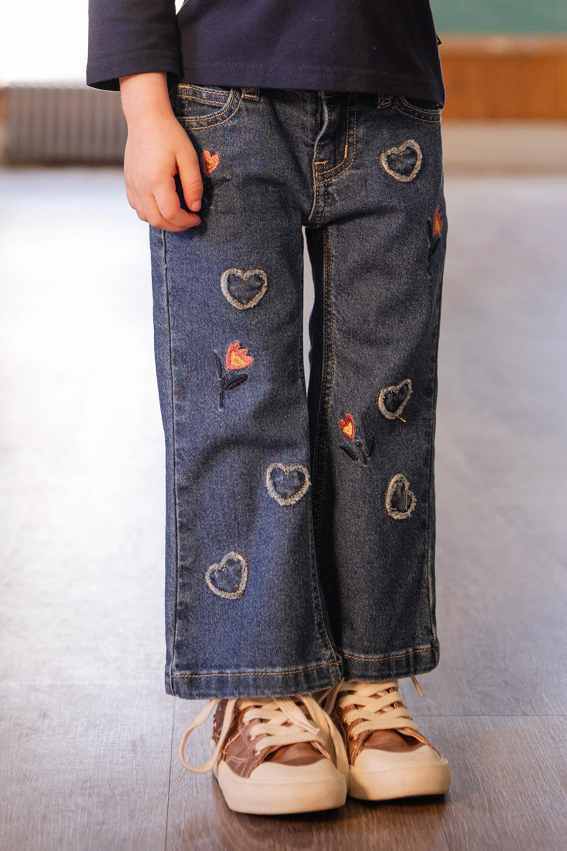 Deux par Girls Heart Appliqué & Floral Embroidered Boot Leg Denim Jeans