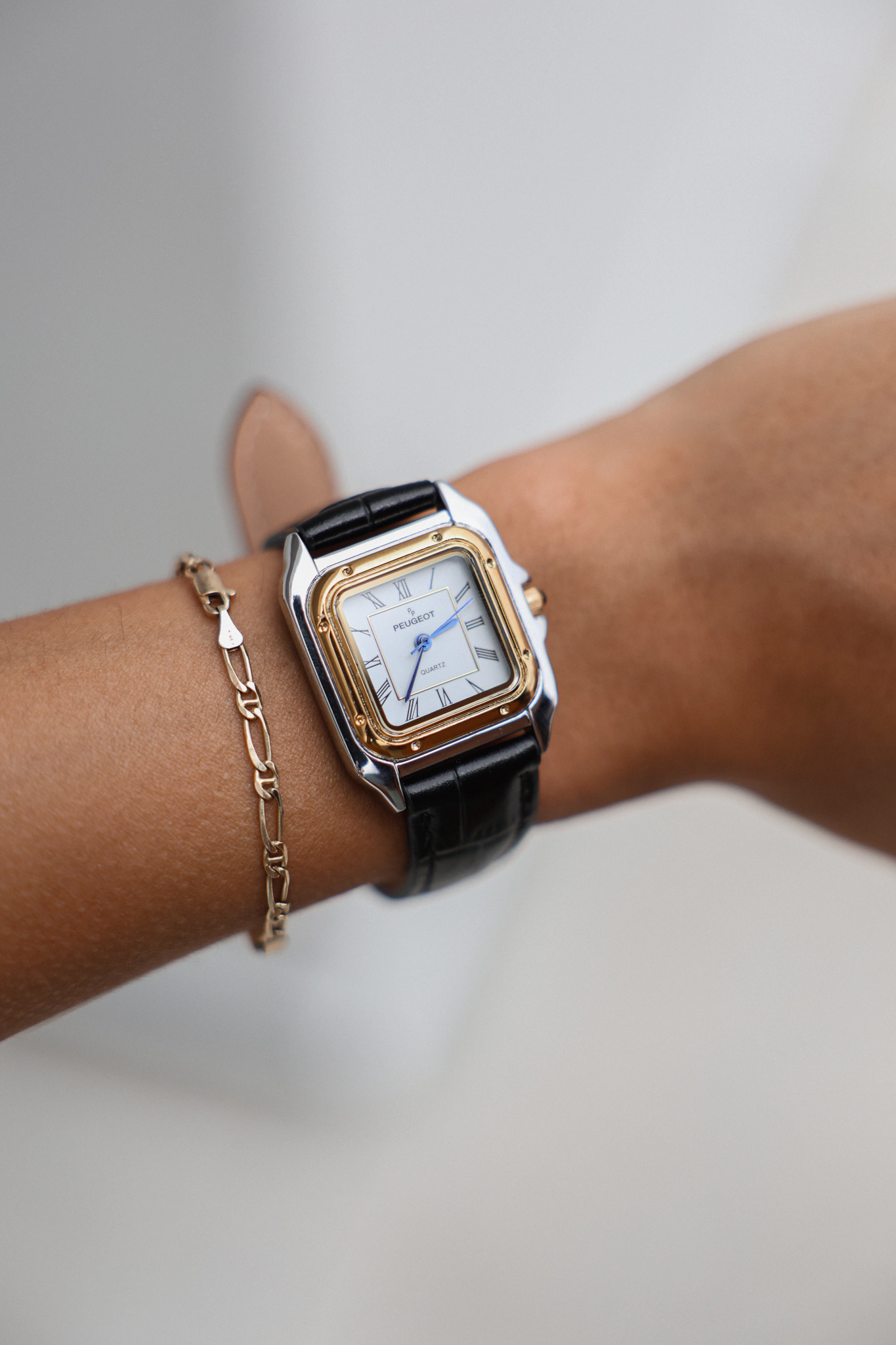 Peugeot Women's Watch 36mm Square Tank Shape Black Leather Strap Watch