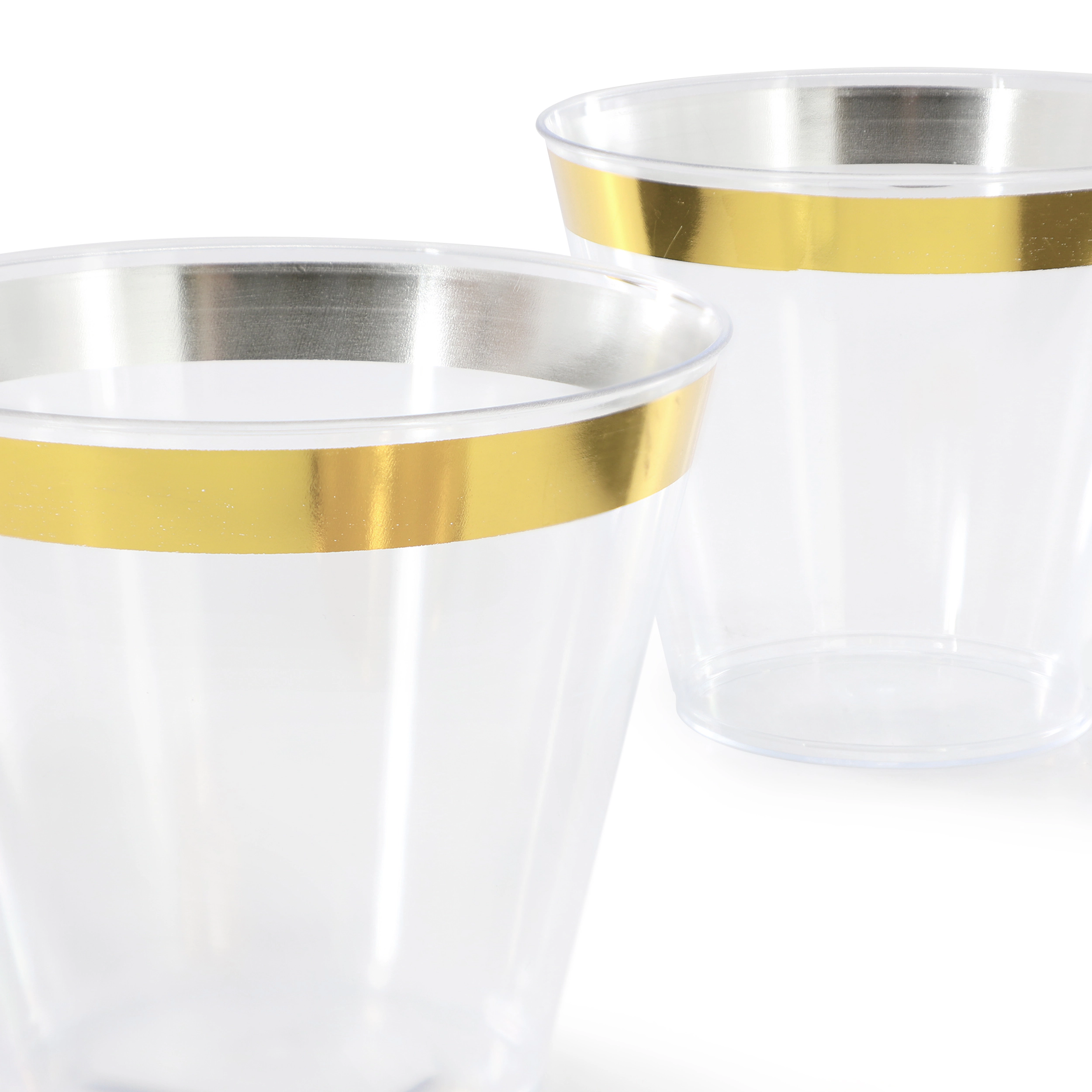 Elama 100 Piece 9 Ounce Disposable Plastic Gold Rimmed Party Cup Set
