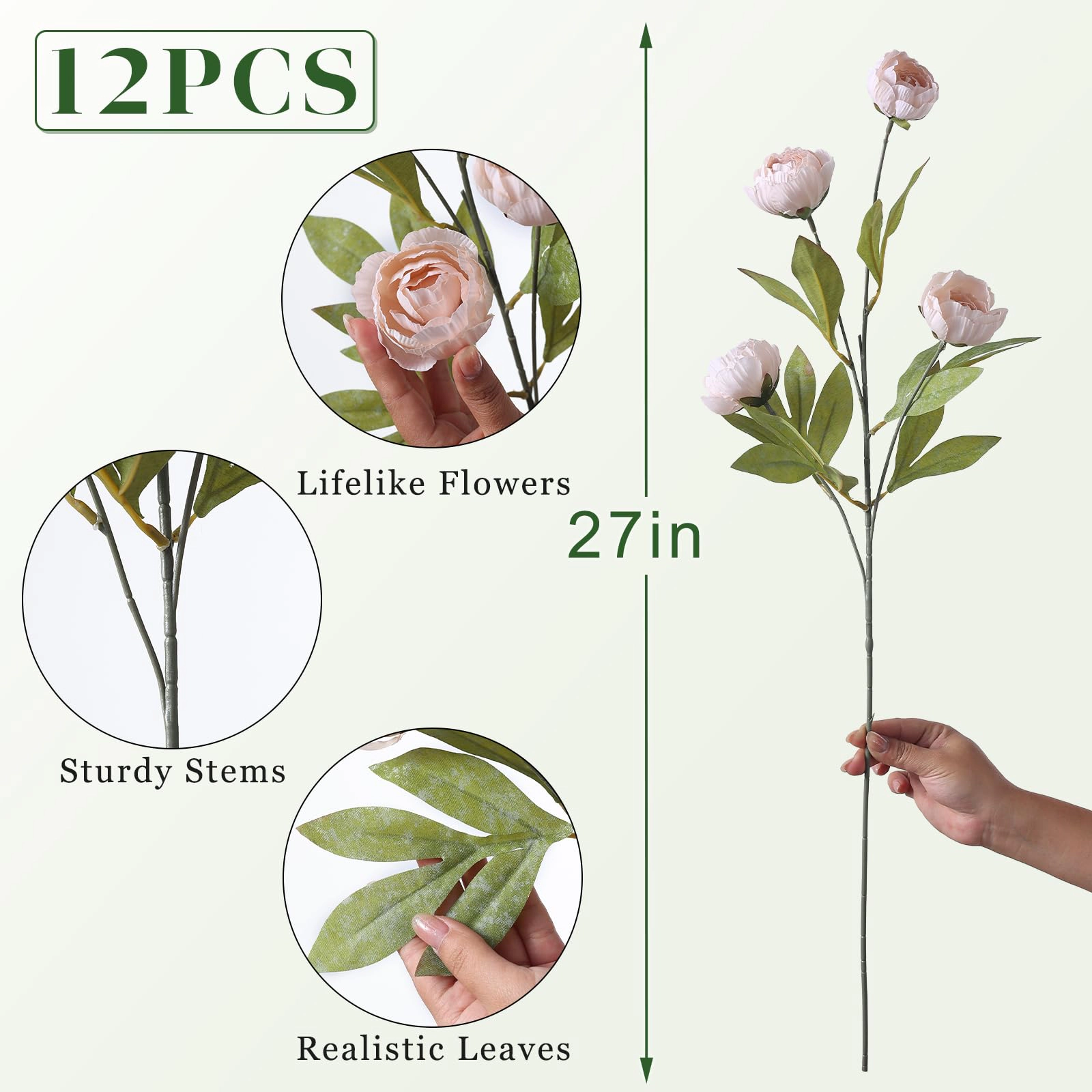 PUPWE 6 27" Faux Silk Peony Artificial Flowers Stems For Vase (warm Pink)