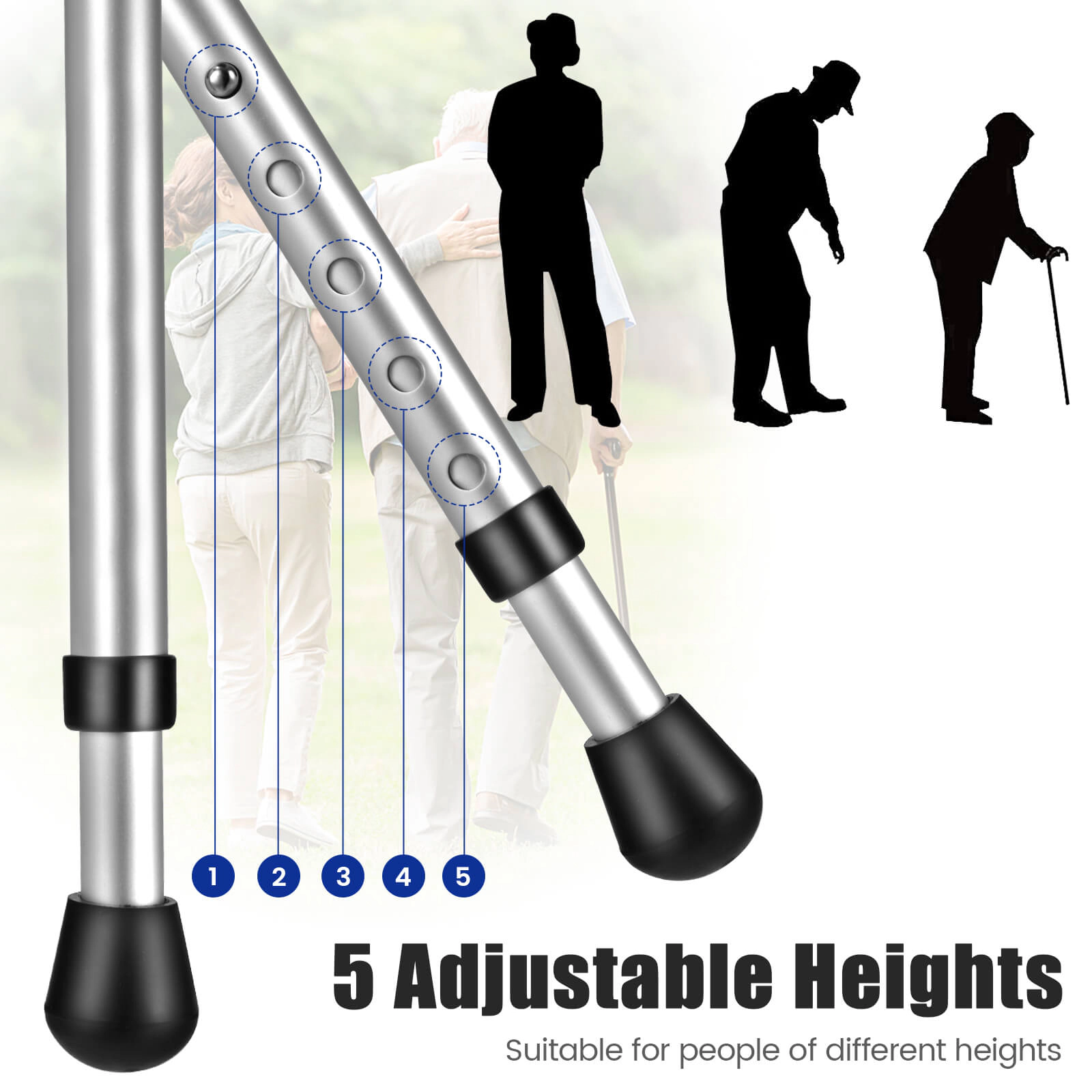 SUGIFT Folding Cane Seat with LED Light, 5 Adjustable Heights, 220-Lb Capacity