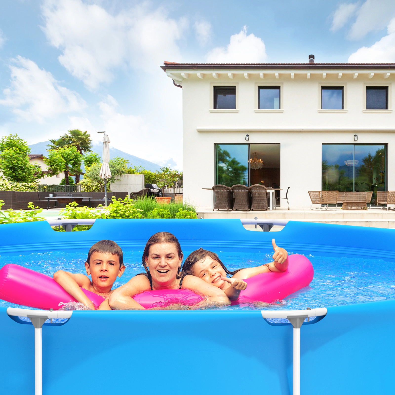 SUGIFT 12 x 12-ft 30-in Deep Blue Round 3-Layer Above Ground Swimming Pool with Pool Cover and Repair Kit