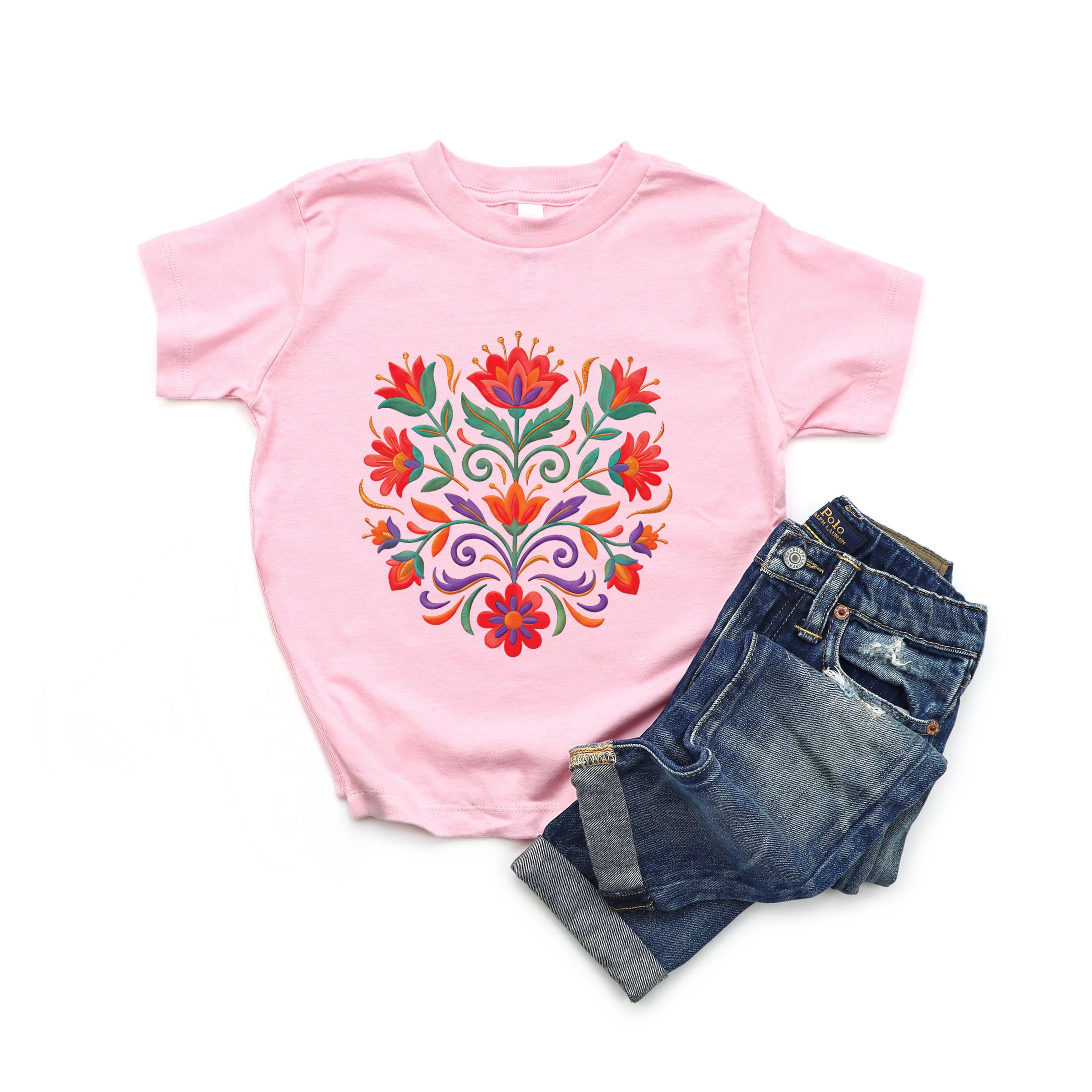 The Juniper Shop - Toddler Short Sleeve Graphic T-Shirt Swirly Florals Faux Texture