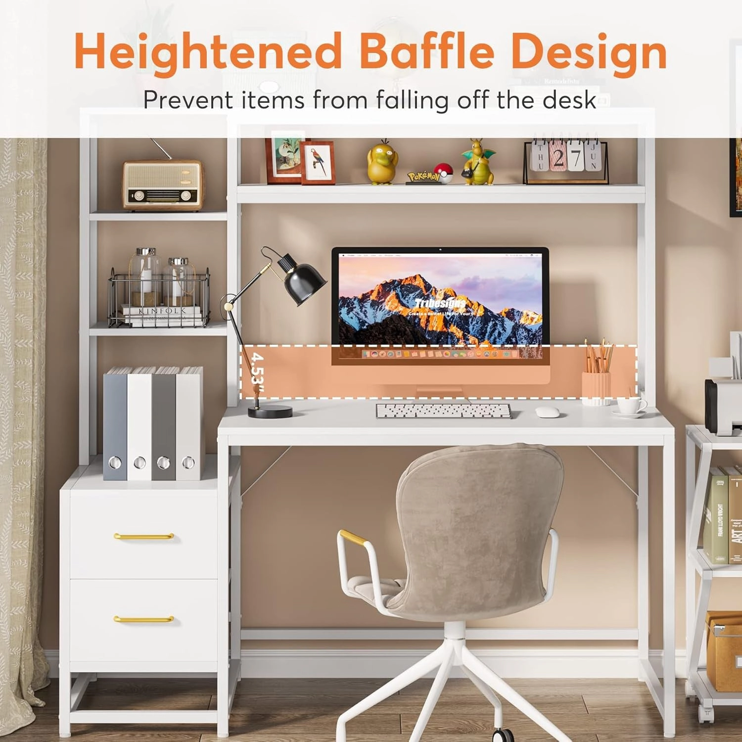 Tribesigns Industrial Wood Computer Desk with Storage Shelves