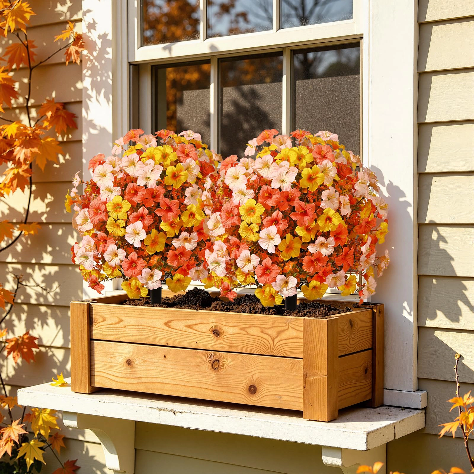 PUPWE 2Artificial Fall Flowers For Outdoors Uv Resistant Decoration