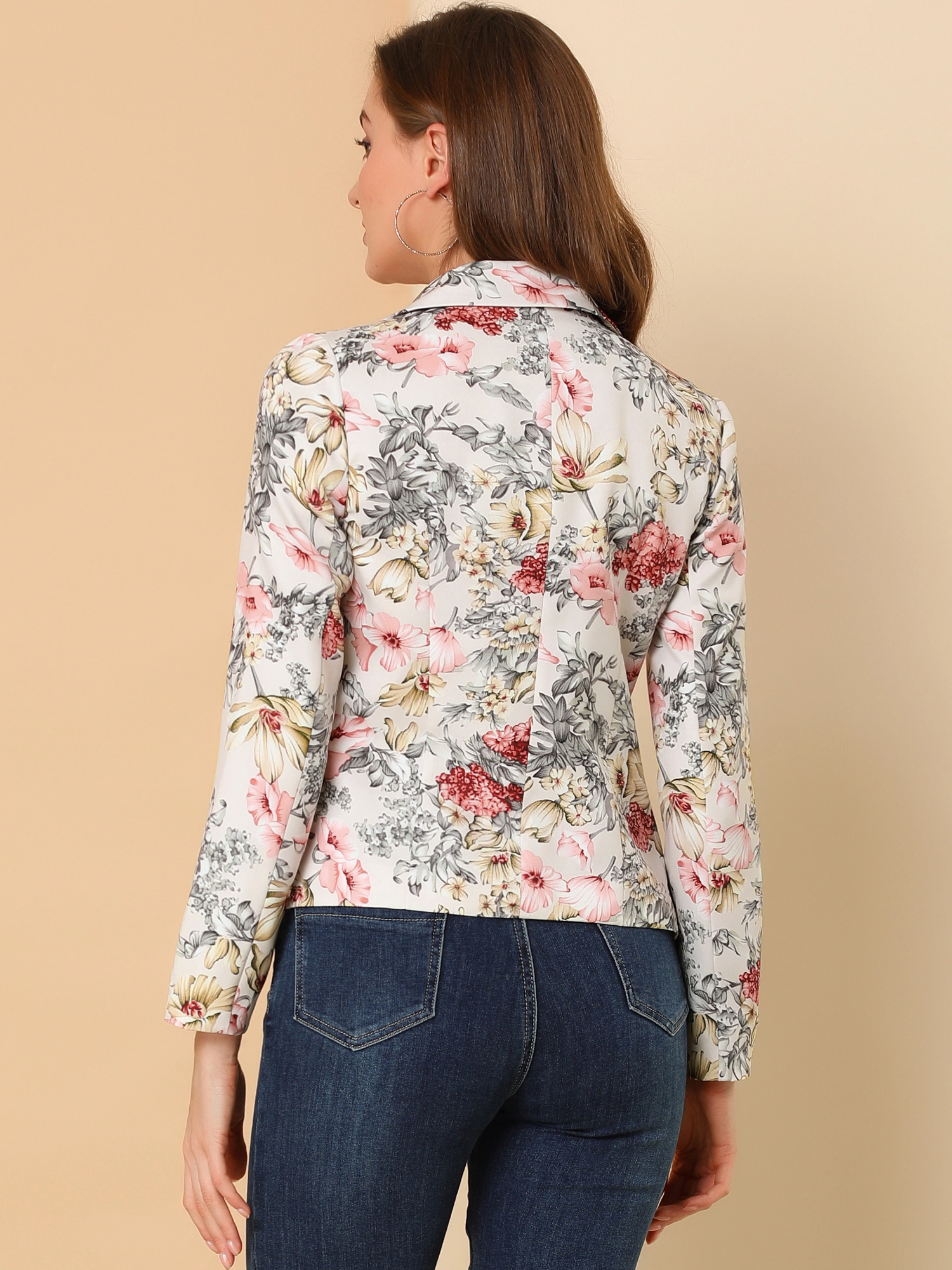 INSPIRE CHIC Women's Notched Lapel Open Front Print Business Casual Blazer