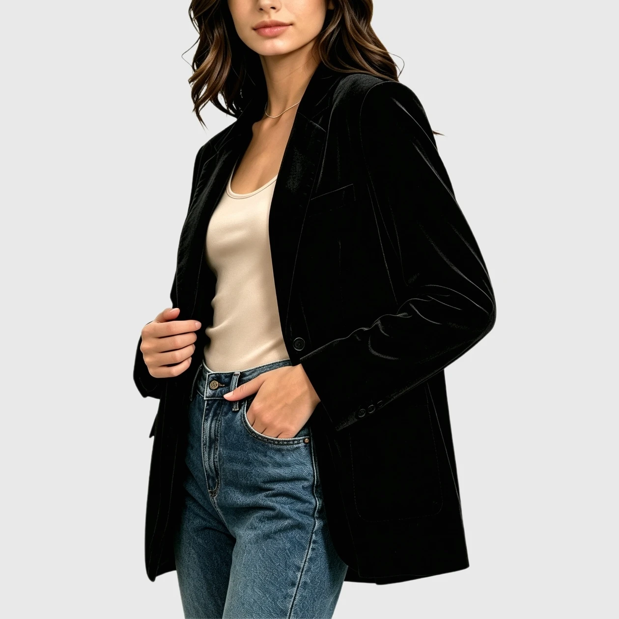 YesFashion Velvet Blazers for Women Casual Business Work Office Oversized Long Suit Jackets Coats