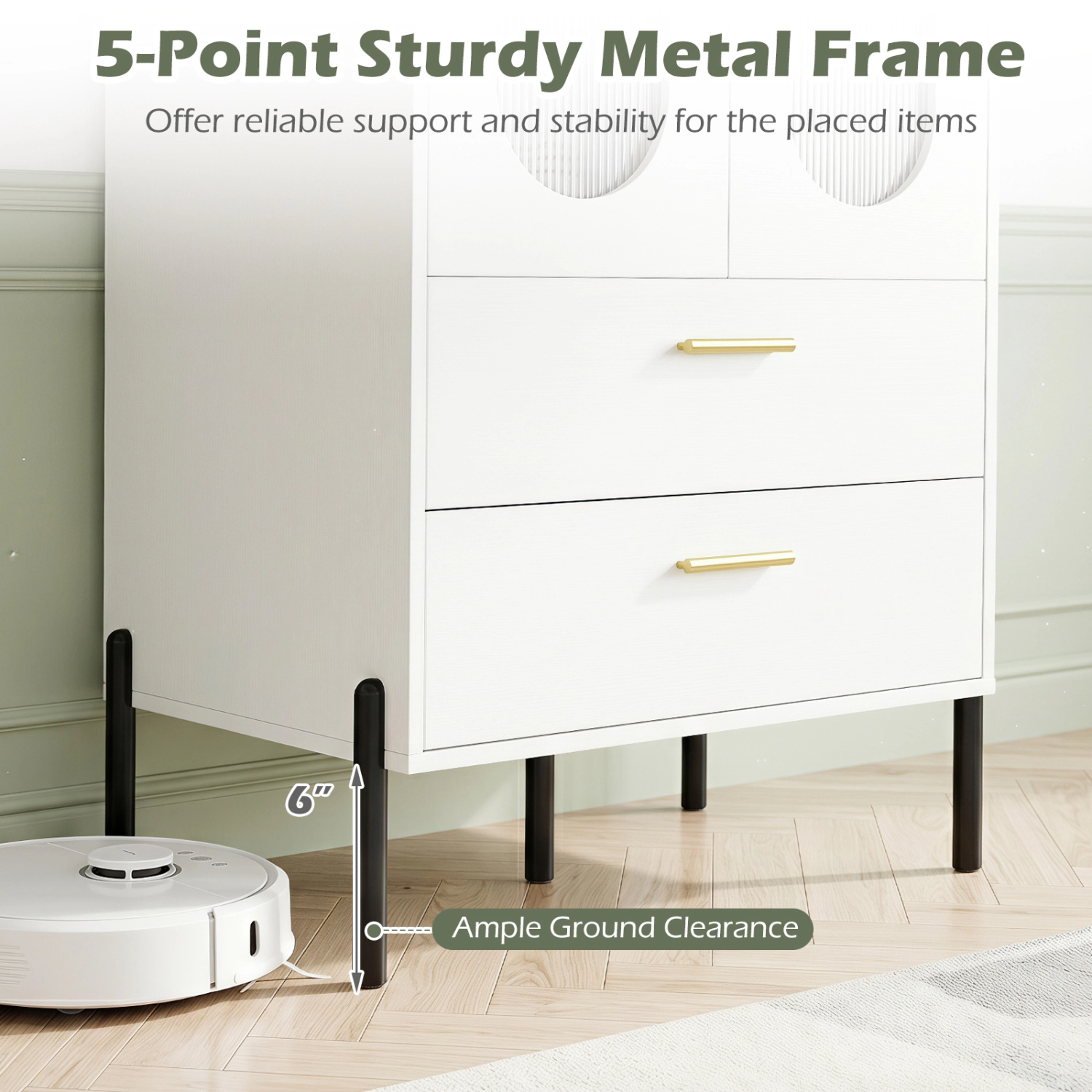 Glintex 47-Inch Fluted Sideboard with 2 Drawers and 6-Inch Clearance, White