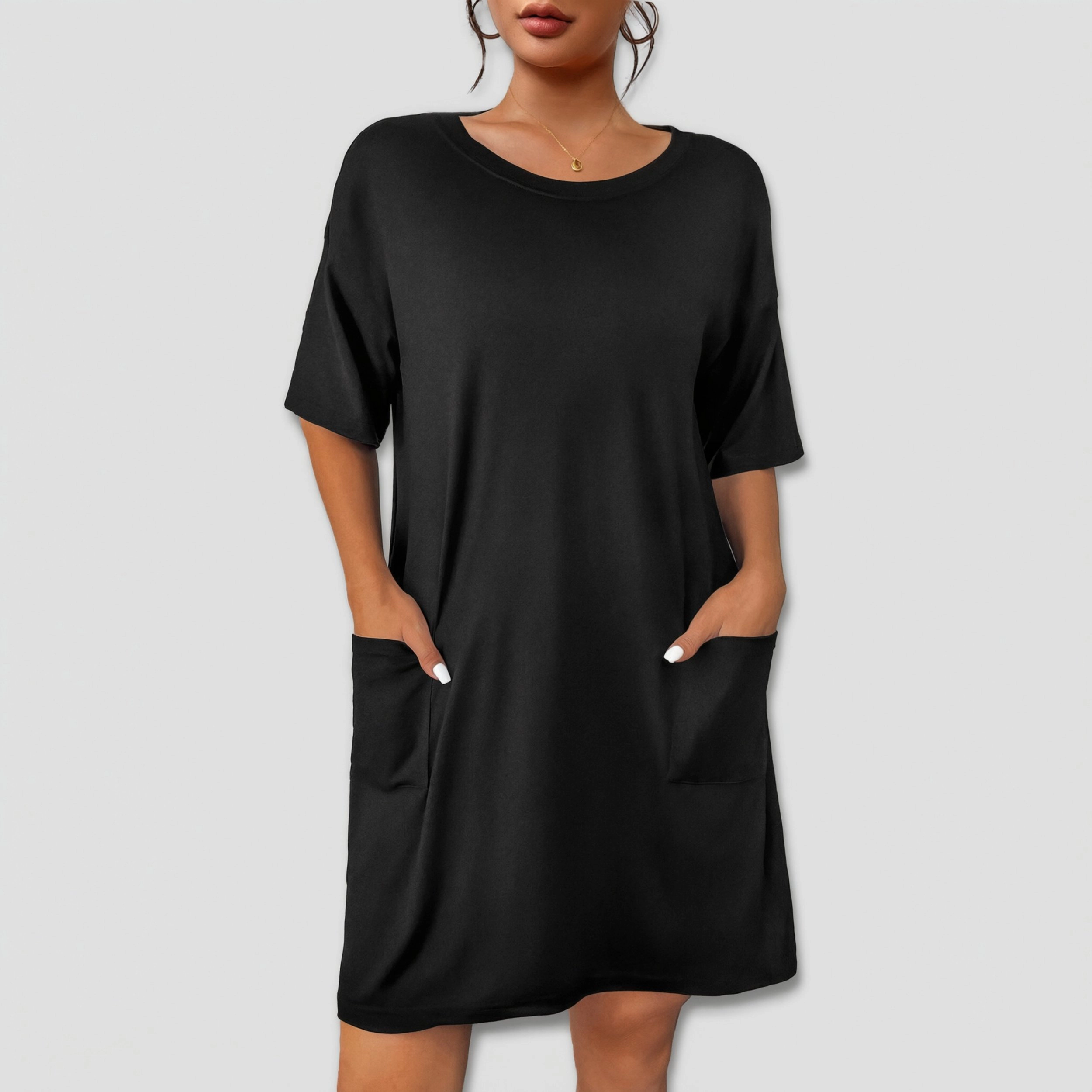 Ekouaer Women's Crew Neck Half Sleeve Pocket T-Shirt Dress