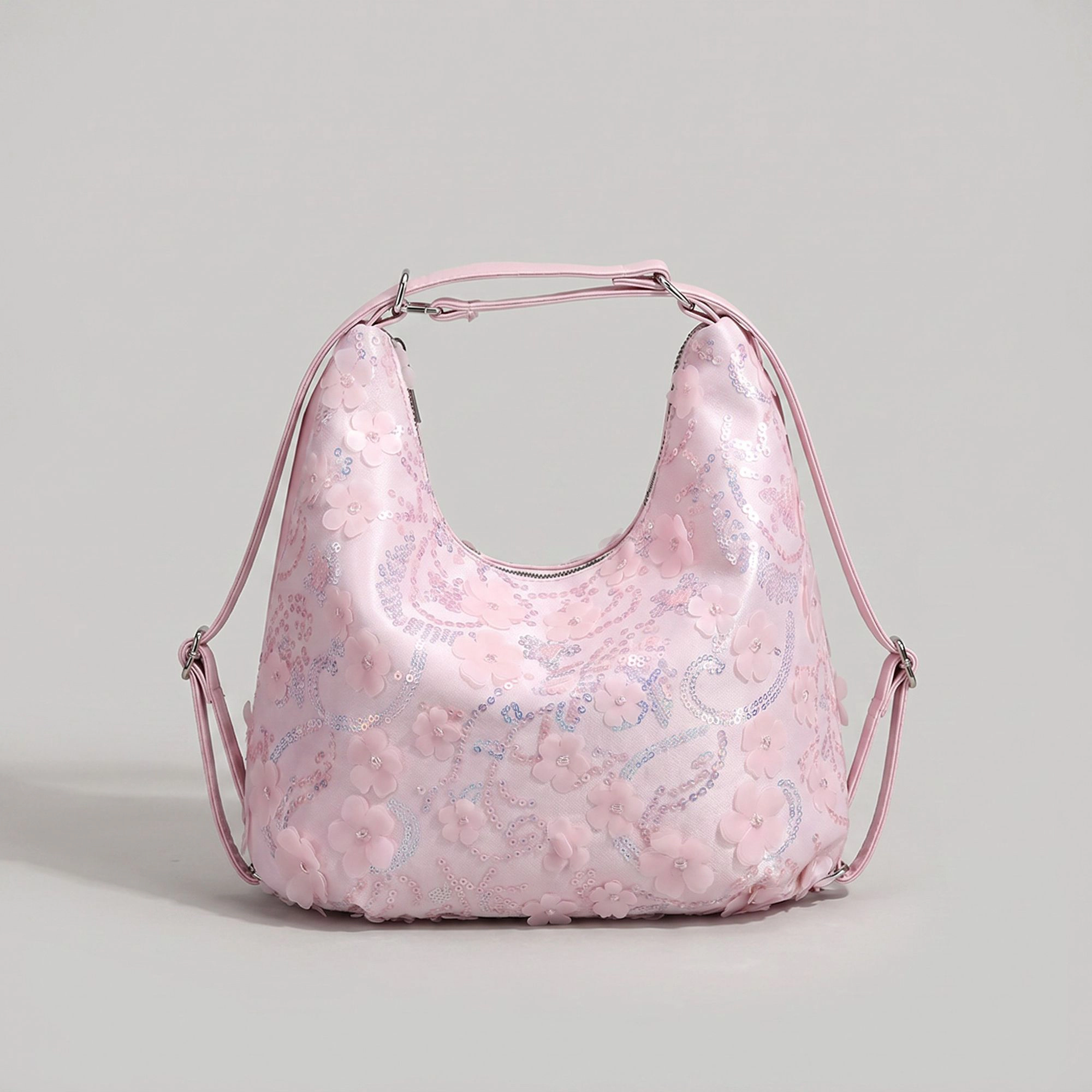 Alilang Women's Floral Sequin Hobo Shoulder Bag with 3D Applique Details and Adjustable Strap