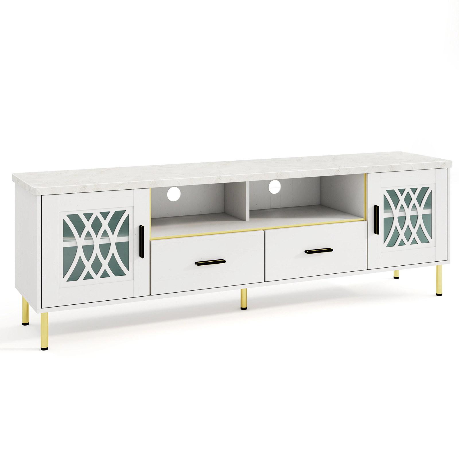 LJG 71 Inch TV Stand with Glass Doors for 80 Inch TVs