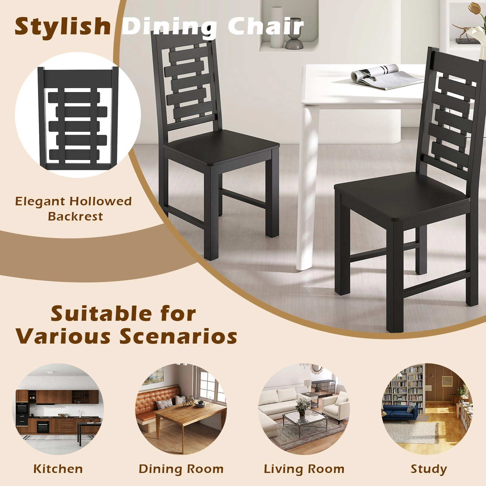 SlickBlue Unisex Set of 2 Rubber Wood Kitchen Chairs with High Back