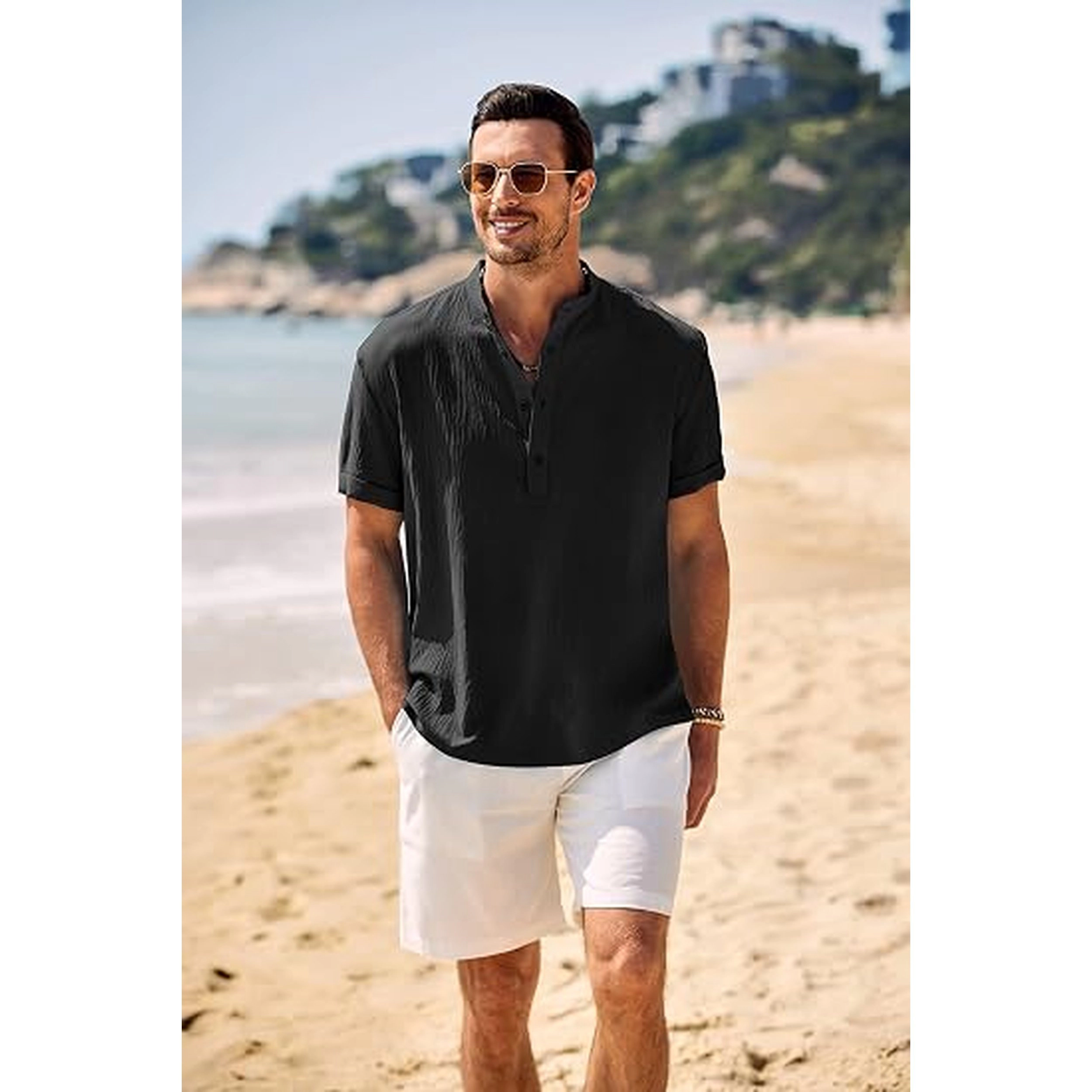 COOFANDY Men's Regular Fit Lightweight Textured Short Sleeve Henley Shirt