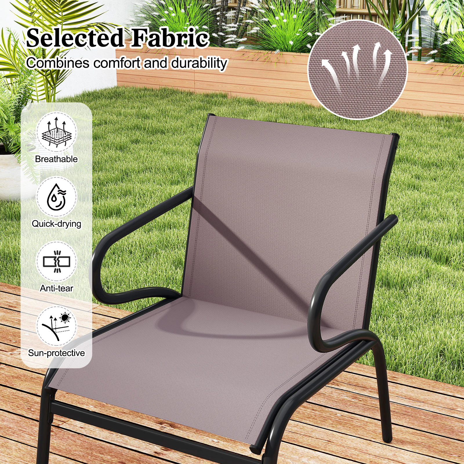 LJG Modern Patio Chairs Set of 2 with Breathable Fabric for Porch