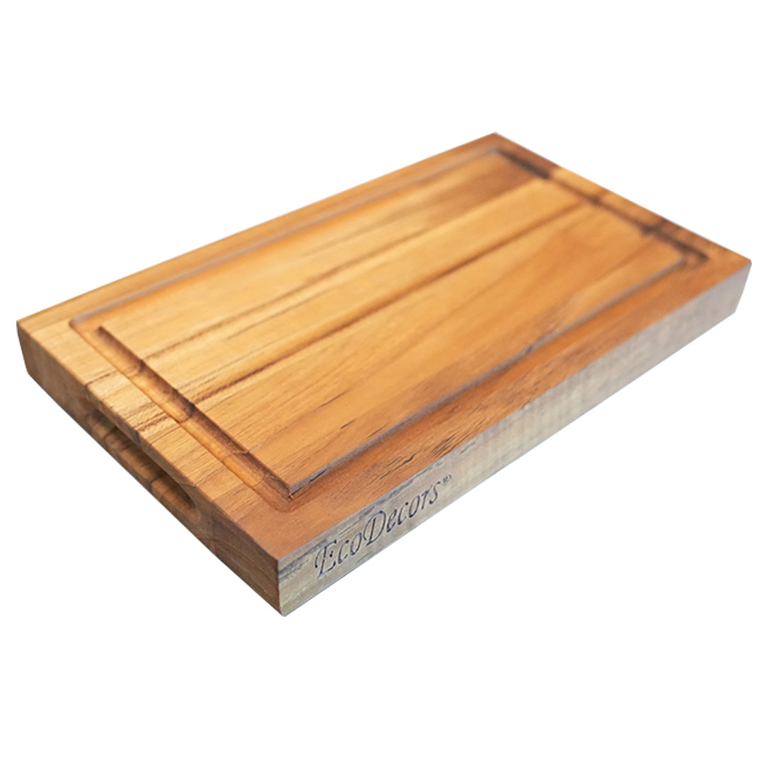 EcoDecors 10" x 6" Reversible Teak Edge-Grain Cutting Board with Juice Groove