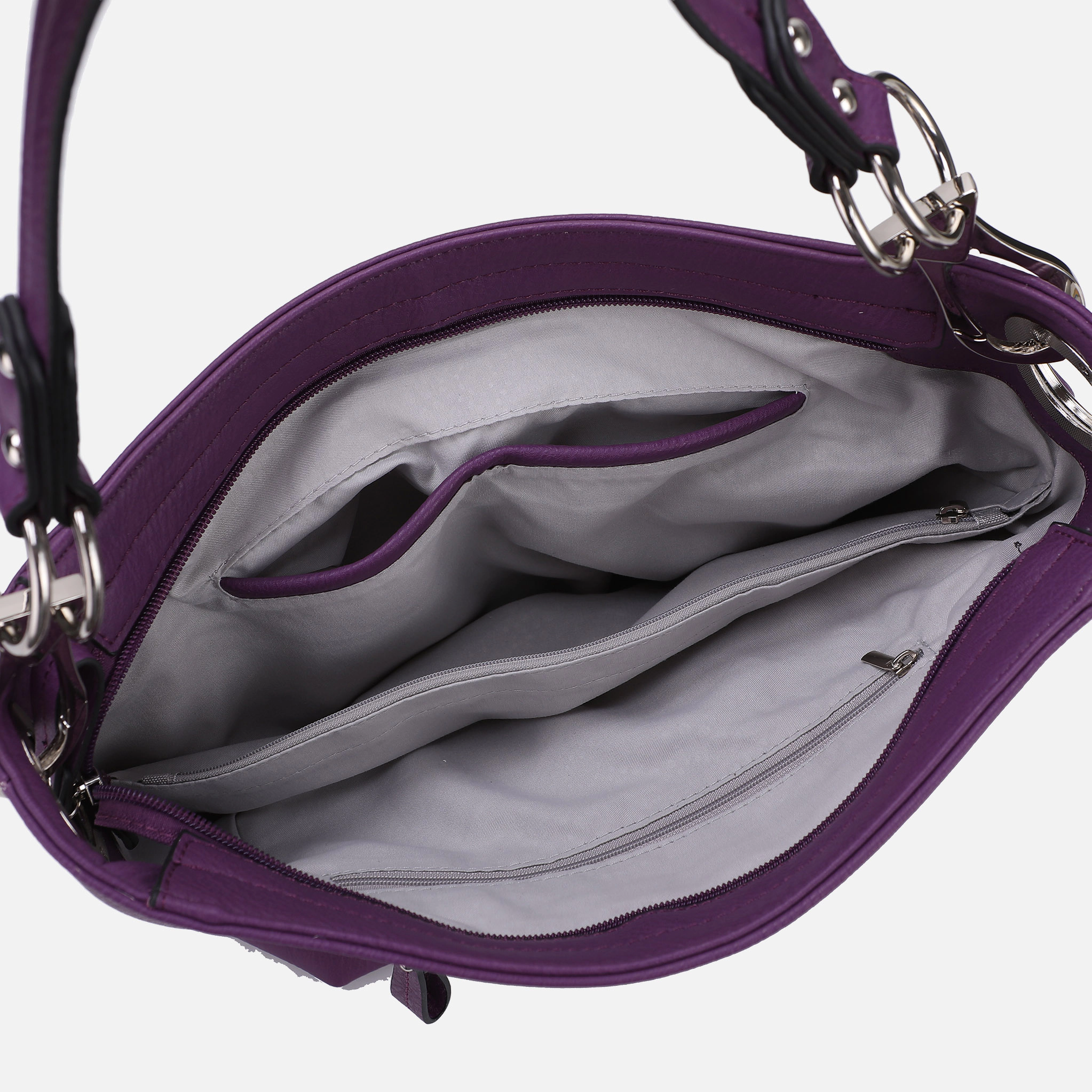 Mia K Collection Vegan Leather Hobo Bag - Zip-Top, Silver-Tone Hardware, Removable Handle