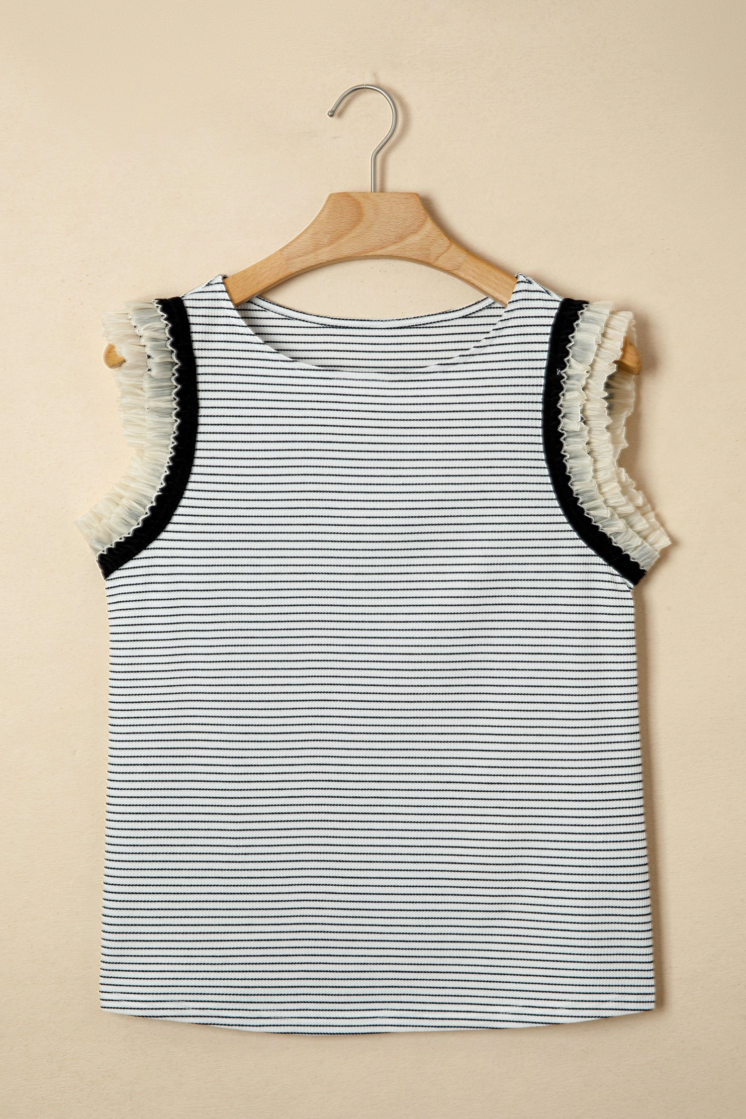 Threaded Pear Womens Sarah Trim Striped Ruffle Tank Top
