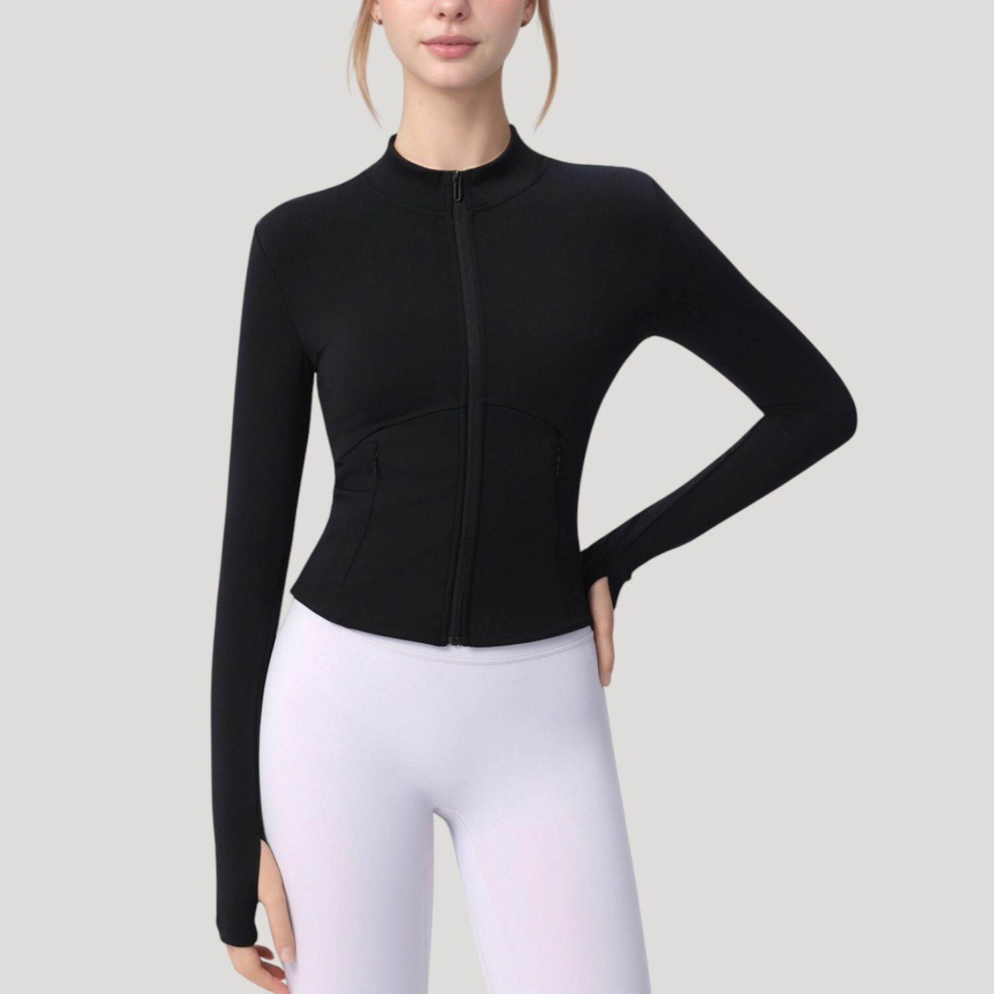 Anna-Kaci Women's Long Sleeve Full-Zip Athletic Jacket with Thumbholes and Fitted Silhouette